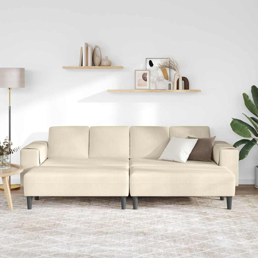 vidaXL Sofa din material textil Crem 208 cm Țesătură de catifea