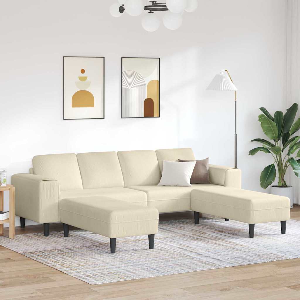 vidaXL Sofa din material textil Crem 208 cm Țesătură de catifea