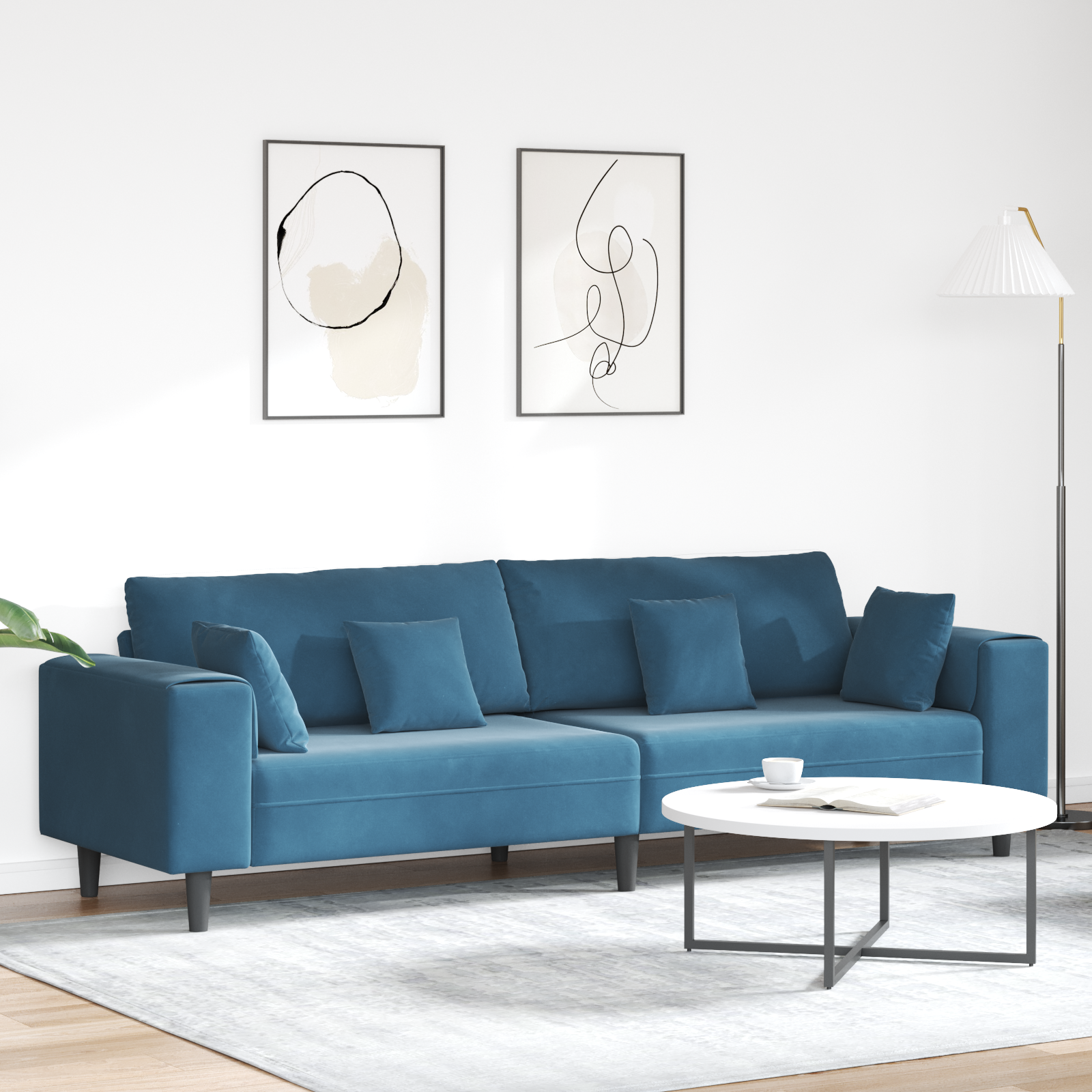 vidaXL Canapea din catifea cu pernă albastru 208 cm Catifea vidaXL Canapea din catifea cu pernă albastru 208 cm Catifea