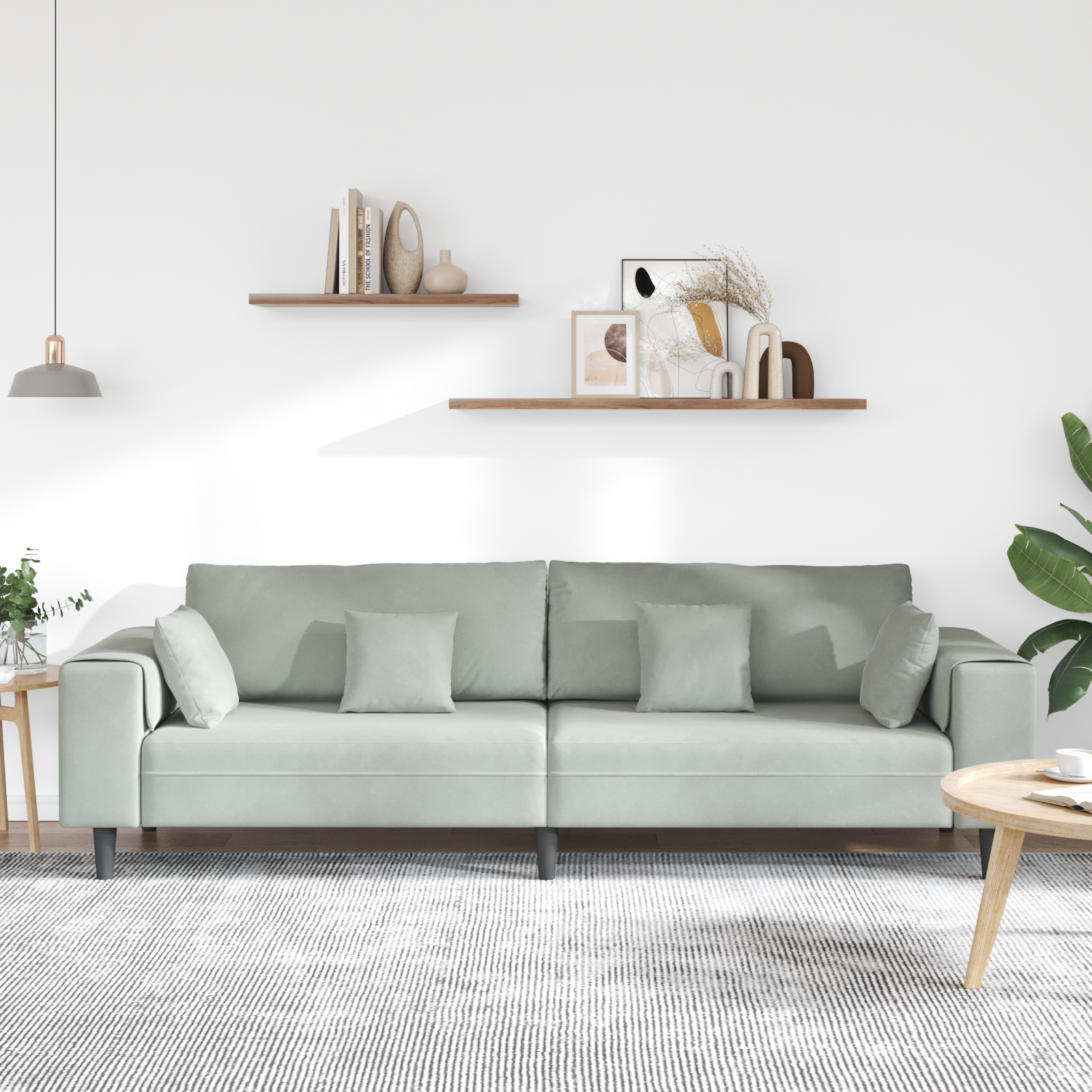 vidaXL Canapea din catifea cu pernă Gri deschis 208 cm Catifea vidaXL Canapea din catifea cu pernă Gri deschis 208 cm Catifea