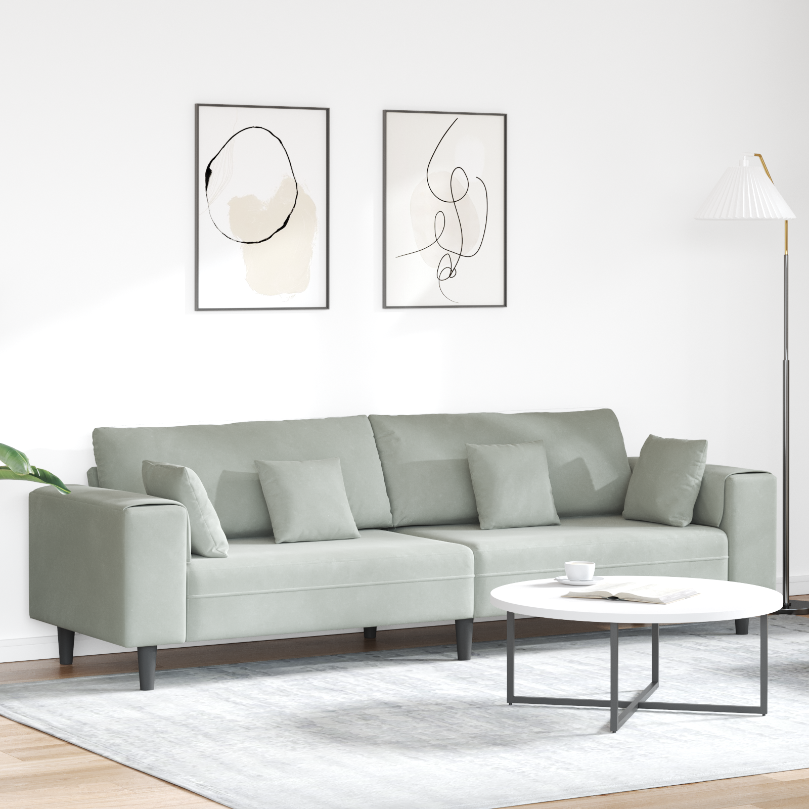 vidaXL Canapea din catifea cu pernă Gri deschis 208 cm Catifea vidaXL Canapea din catifea cu pernă Gri deschis 208 cm Catifea