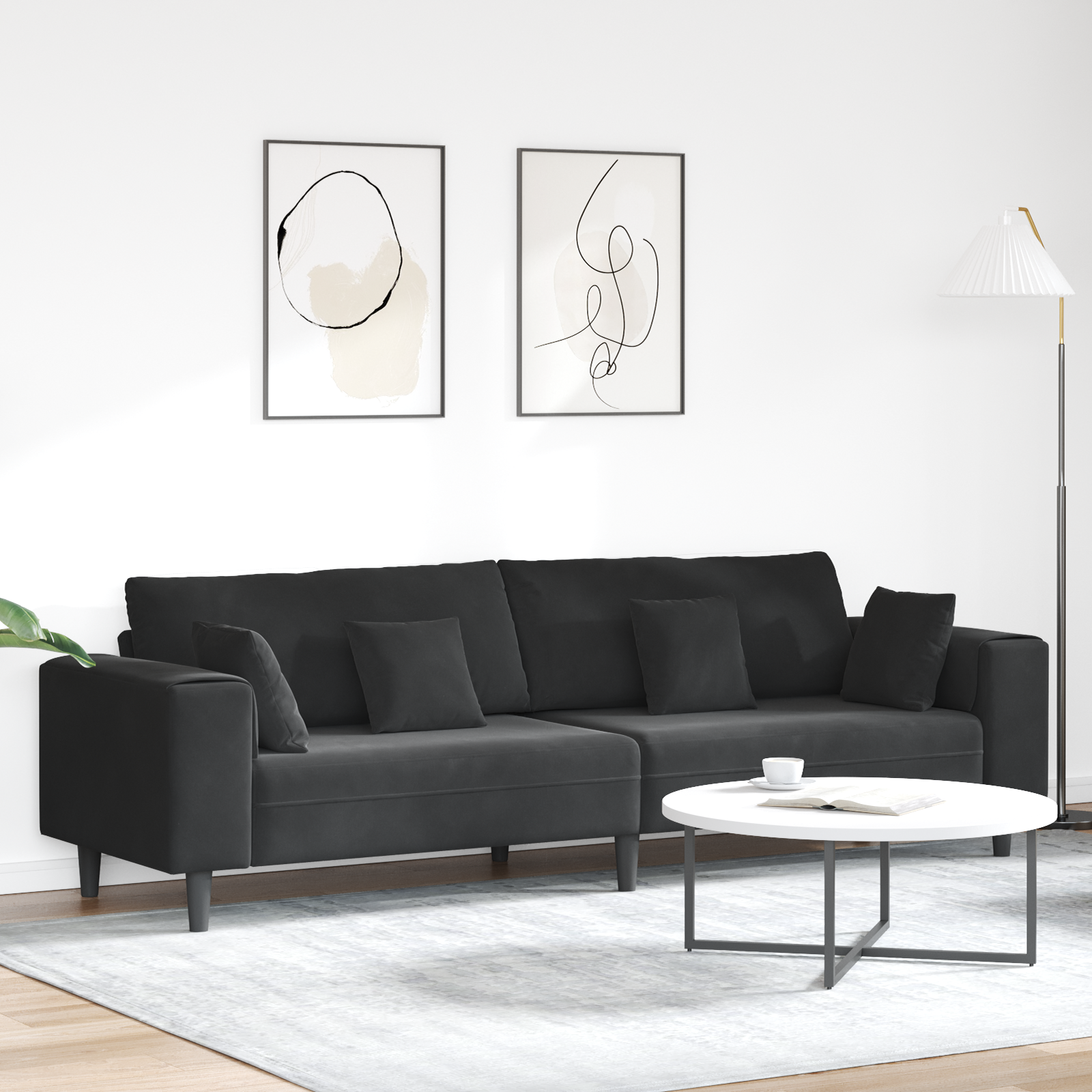 vidaXL Canapea din catifea cu pernă Negru 208 cm Catifea vidaXL Canapea din catifea cu pernă Negru 208 cm Catifea
