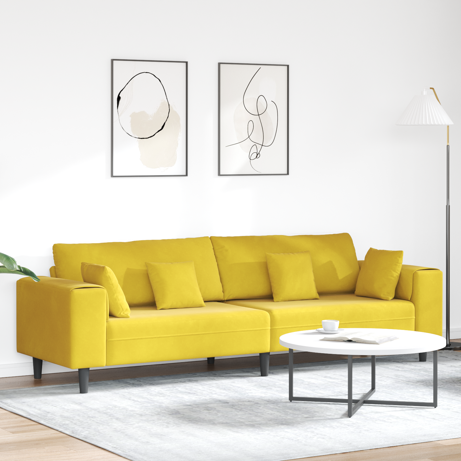vidaXL Canapea din catifea cu pernă Galben 210 cm Catifea vidaXL Canapea din catifea cu pernă Galben 210 cm Catifea
