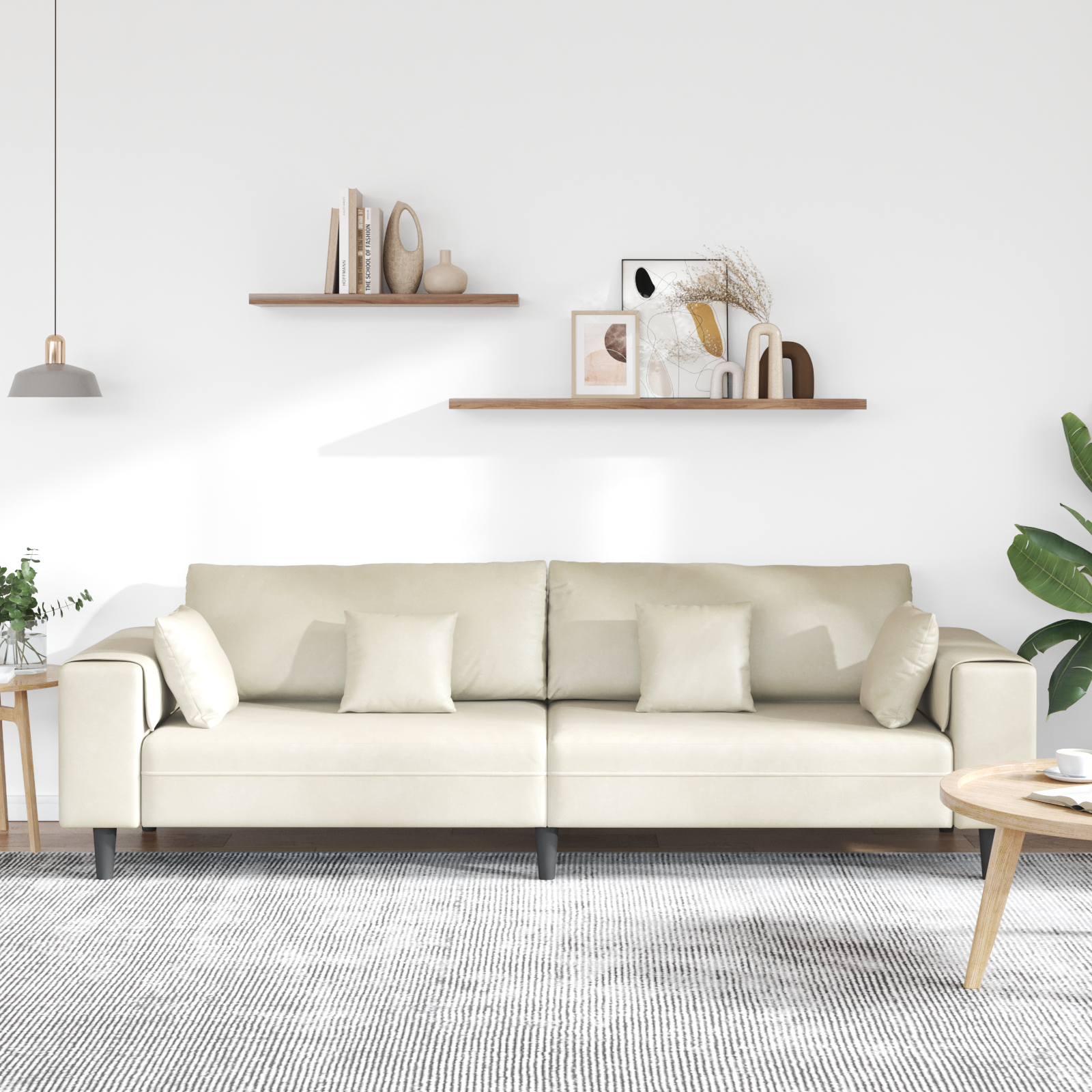 vidaXL Canapea din catifea cu pernă Crem 208 cm Catifea vidaXL Canapea din catifea cu pernă Crem 208 cm Catifea