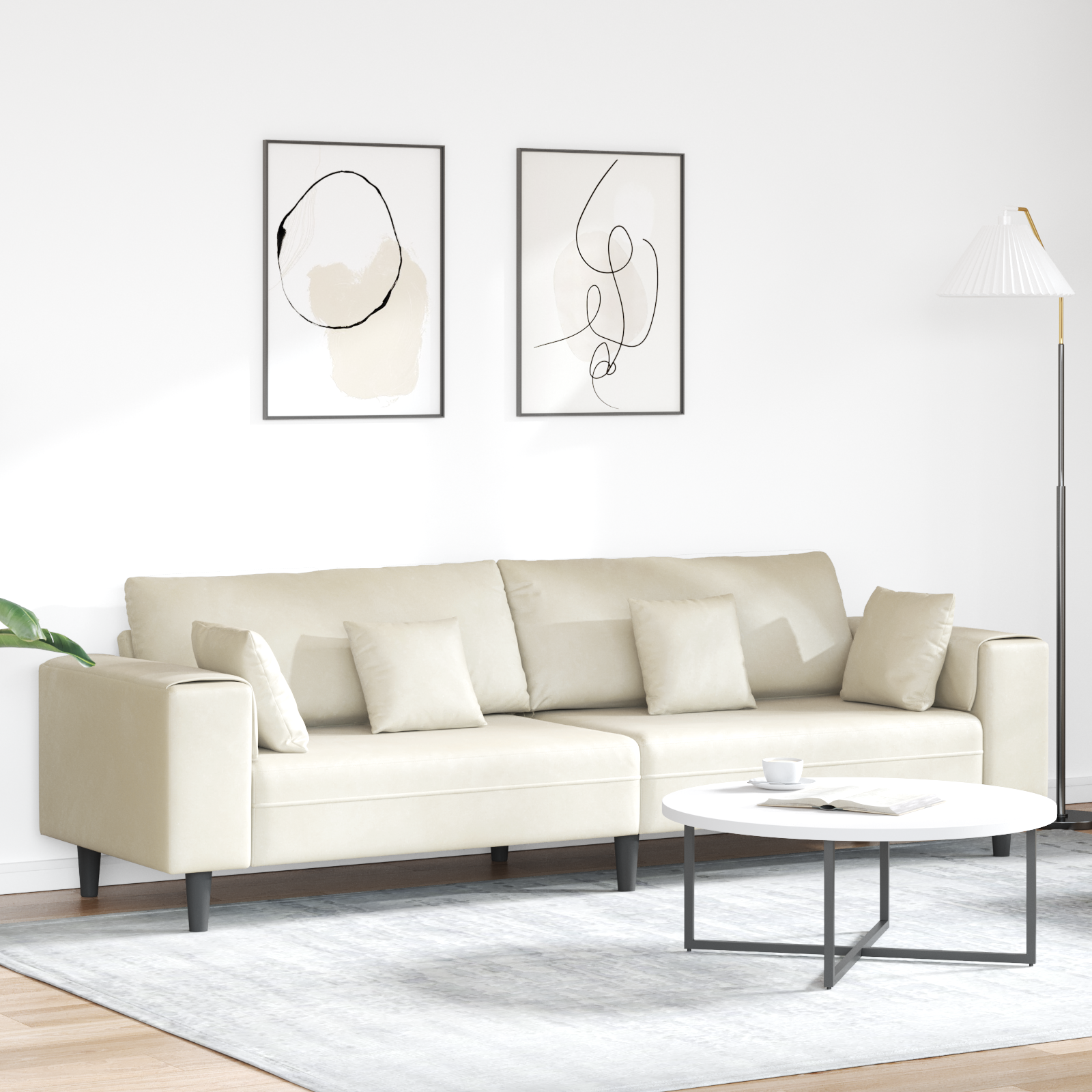 vidaXL Canapea din catifea cu pernă Crem 208 cm Catifea vidaXL Canapea din catifea cu pernă Crem 208 cm Catifea