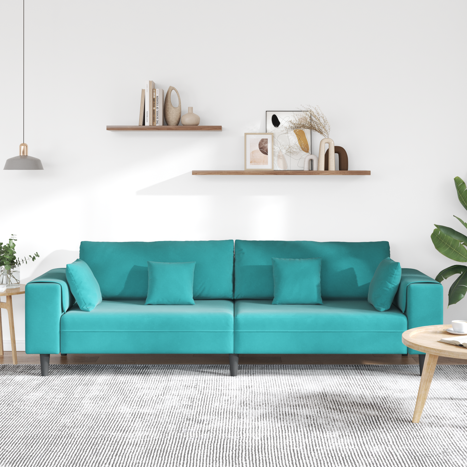 vidaXL Canapea din catifea cu pernă Turcoaz 208 cm Catifea vidaXL Canapea din catifea cu pernă Turcoaz 208 cm Catifea