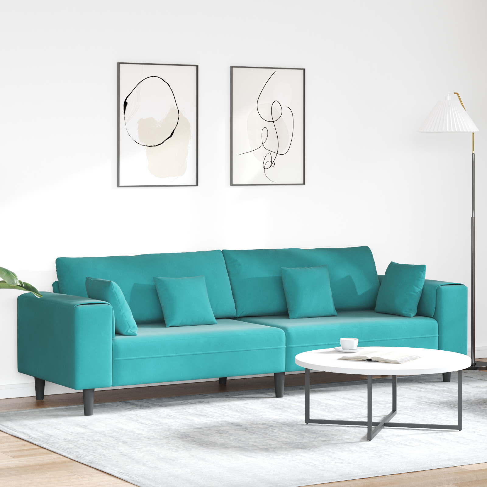 vidaXL Canapea din catifea cu pernă Turcoaz 208 cm Catifea vidaXL Canapea din catifea cu pernă Turcoaz 208 cm Catifea