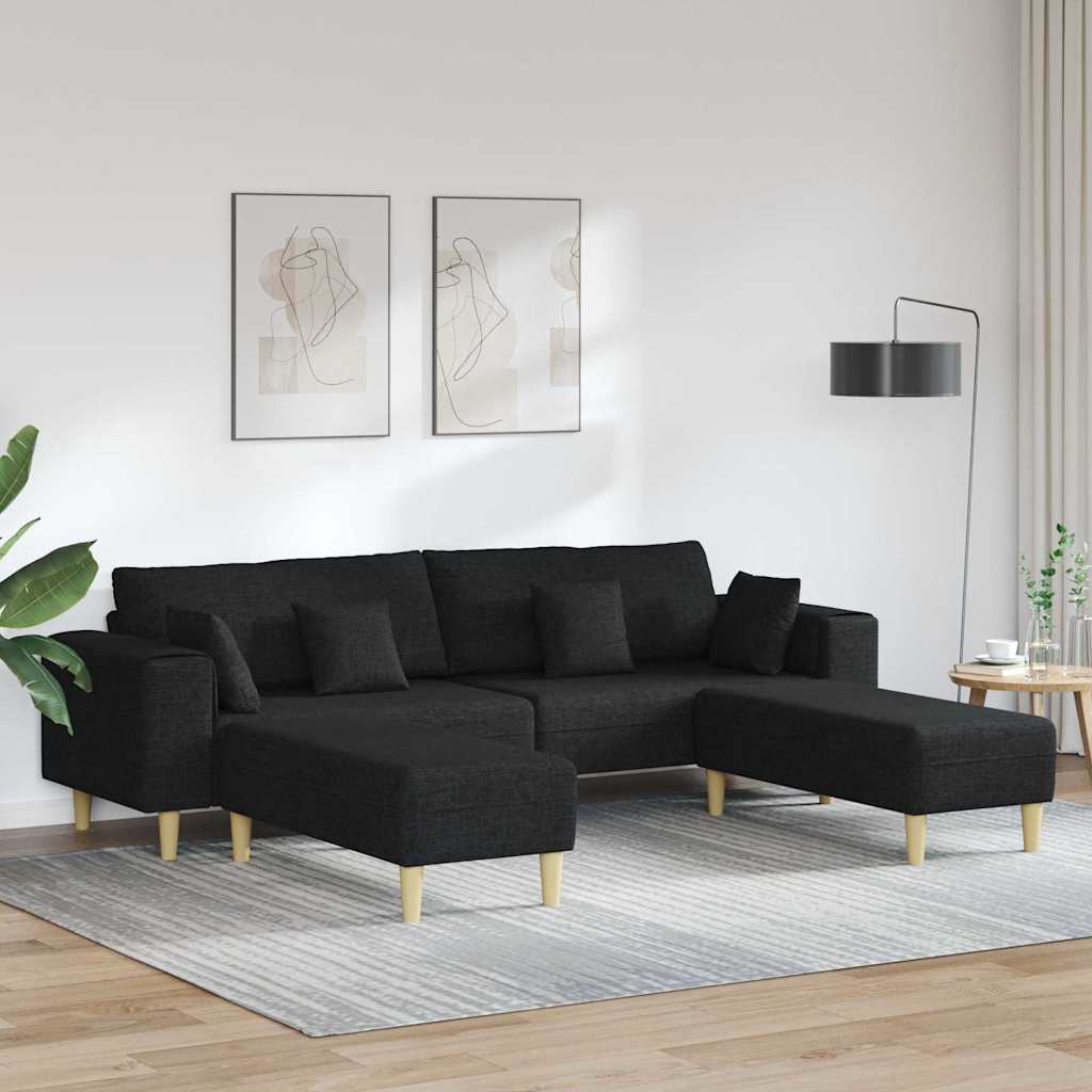 vidaXL Sofa din material textil cu pernă Negru 208 cm țesătură
