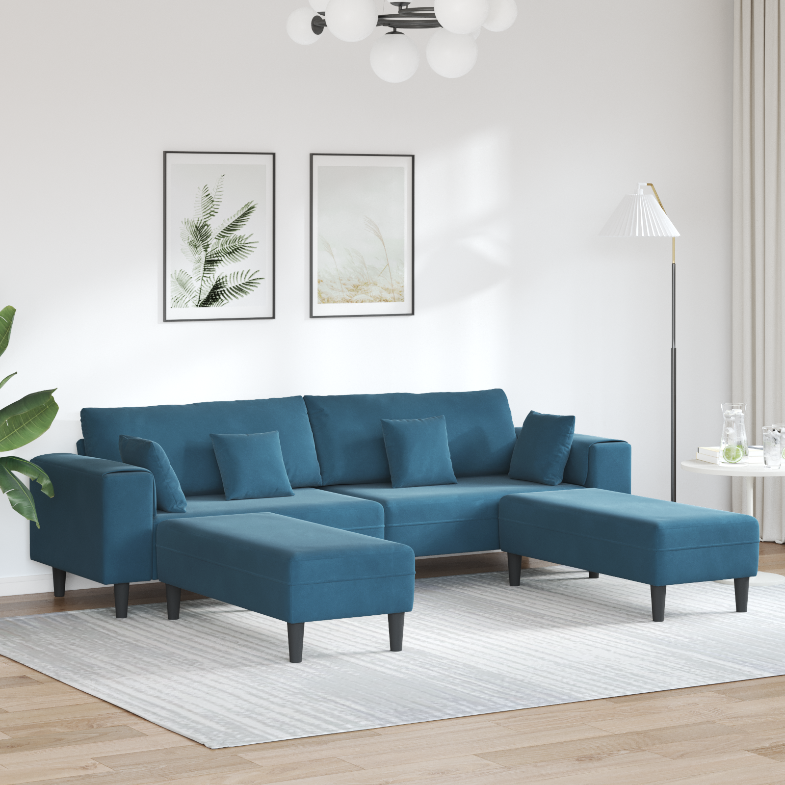 vidaXL Canapea din catifea cu pernă 3 pcs albastru 208 cm Catifea vidaXL Canapea din catifea cu pernă 3 pcs albastru 208 cm Catifea
