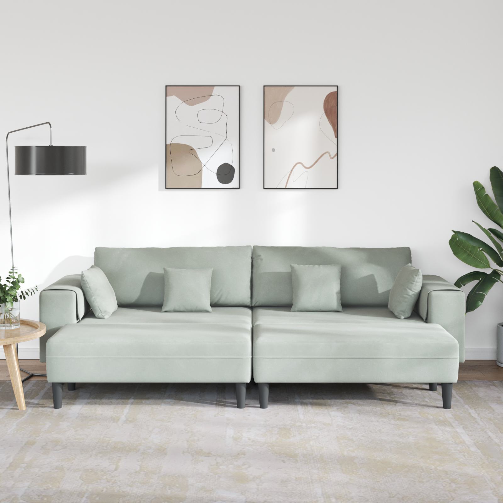 vidaXL Canapea din catifea cu pernă 3 pcs Gri deschis 208 cm Catifea