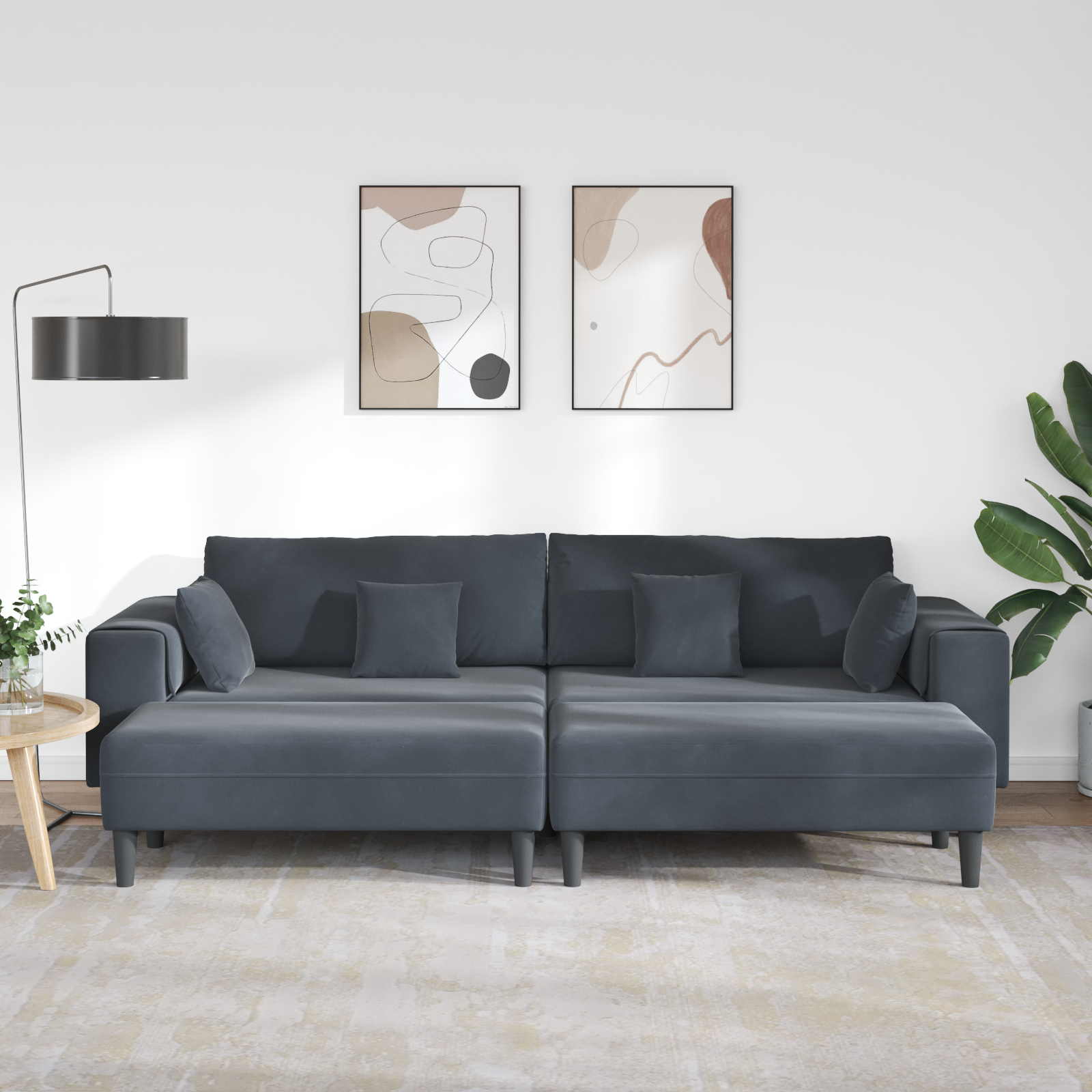 vidaXL Canapea din catifea cu pernă 3 pcs Gri închis 208 cm Catifea vidaXL Canapea din catifea cu pernă 3 pcs Gri închis 208 cm Catifea