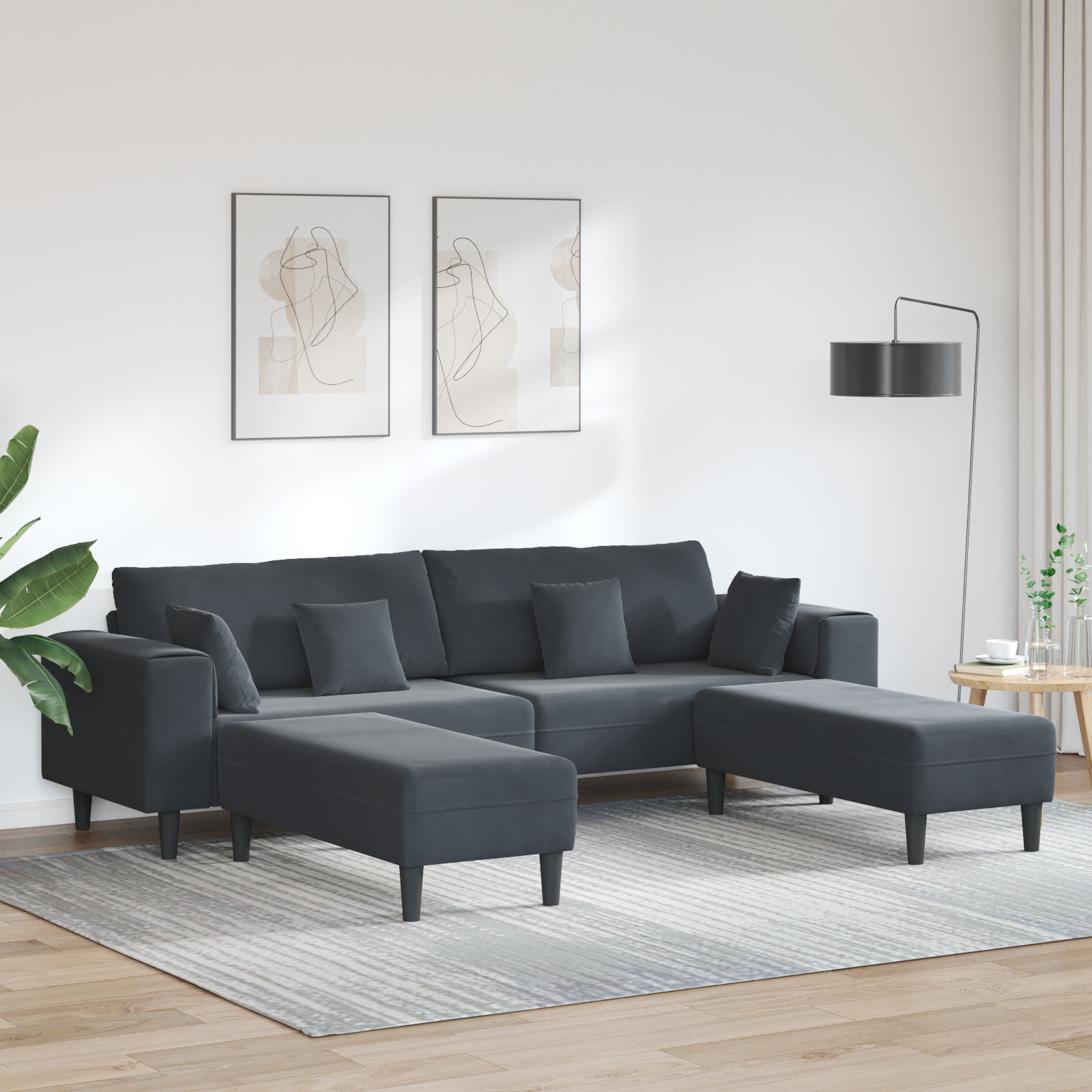 vidaXL Canapea din catifea cu pernă 3 pcs Gri închis 208 cm Catifea vidaXL Canapea din catifea cu pernă 3 pcs Gri închis 208 cm Catifea