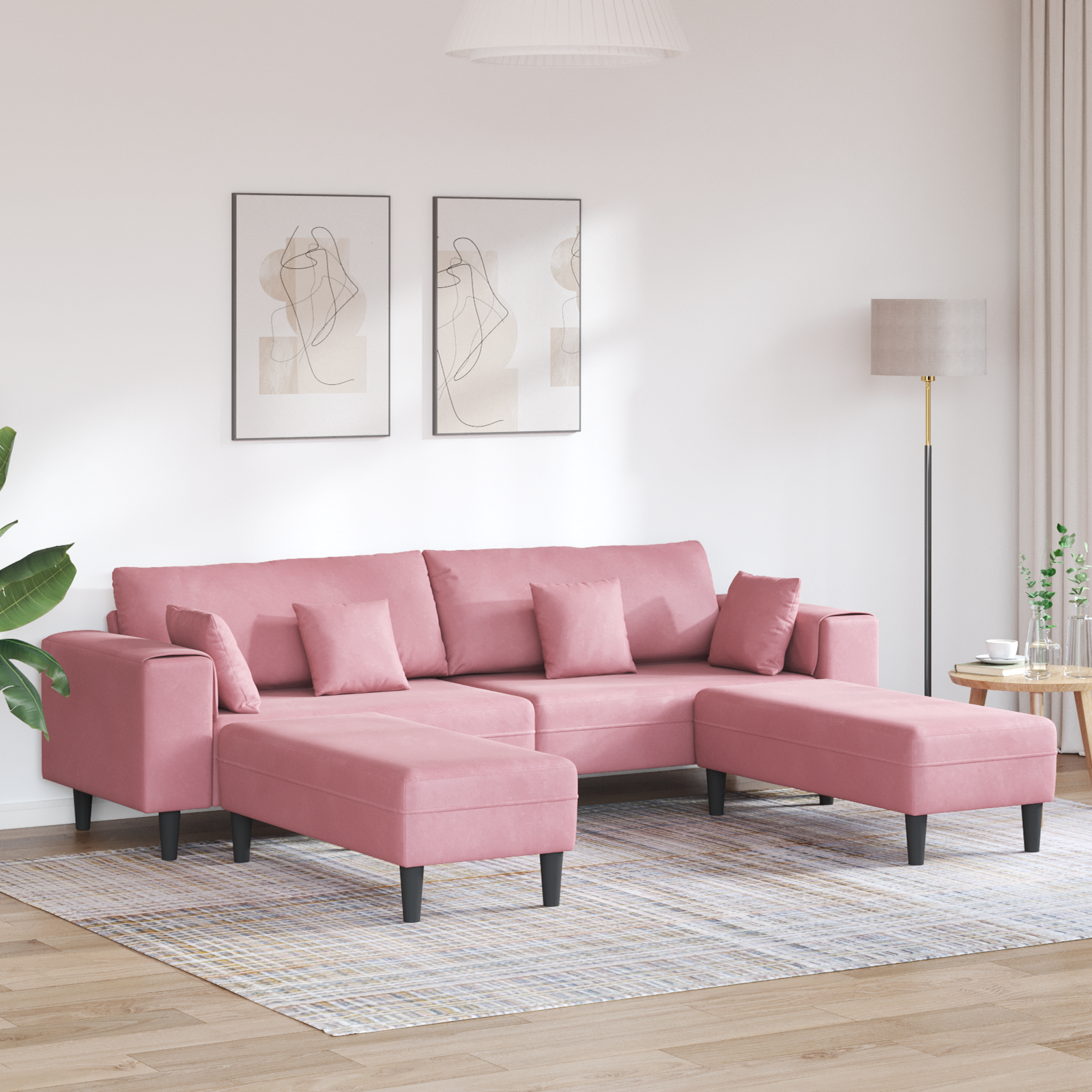 vidaXL Canapea din catifea cu pernă 3 pcs Roz 208 cm Catifea vidaXL Canapea din catifea cu pernă 3 pcs Roz 208 cm Catifea