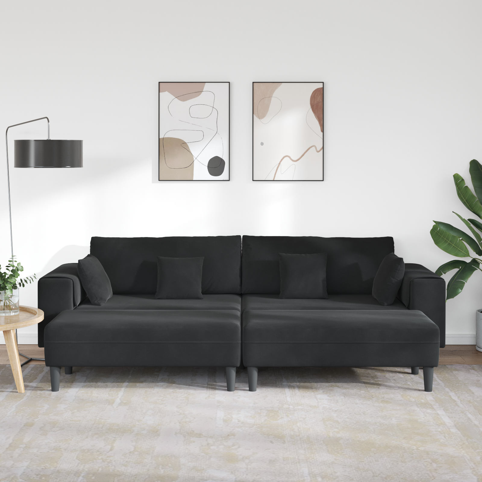 vidaXL Canapea din catifea cu pernă 3 pcs Negru 208 cm Catifea vidaXL Canapea din catifea cu pernă 3 pcs Negru 208 cm Catifea