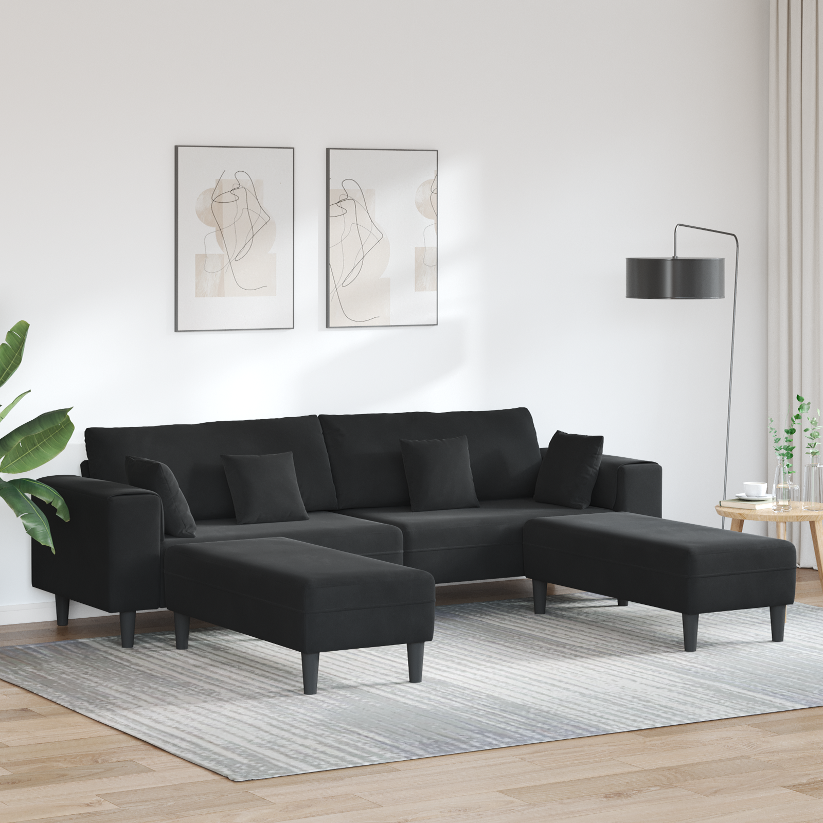 vidaXL Canapea din catifea cu pernă 3 pcs Negru 208 cm Catifea vidaXL Canapea din catifea cu pernă 3 pcs Negru 208 cm Catifea