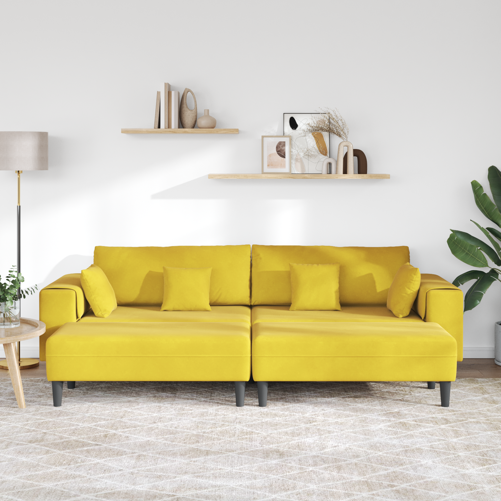 vidaXL Canapea din catifea cu pernă 3 pcs Galben 208 cm Catifea vidaXL Canapea din catifea cu pernă 3 pcs Galben 208 cm Catifea