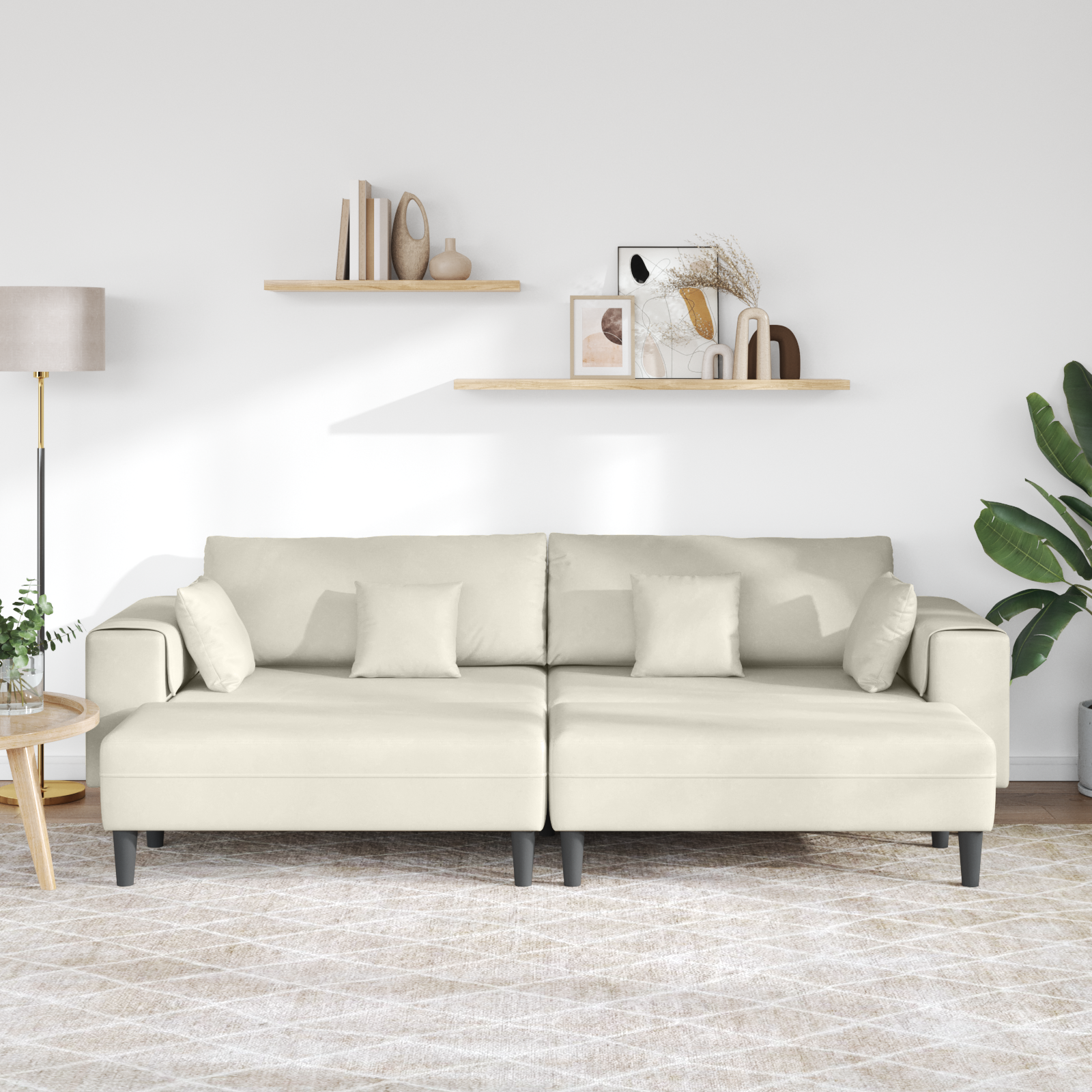 vidaXL Canapea din catifea cu pernă 3 pcs Crem 208 cm Catifea vidaXL Canapea din catifea cu pernă 3 pcs Crem 208 cm Catifea