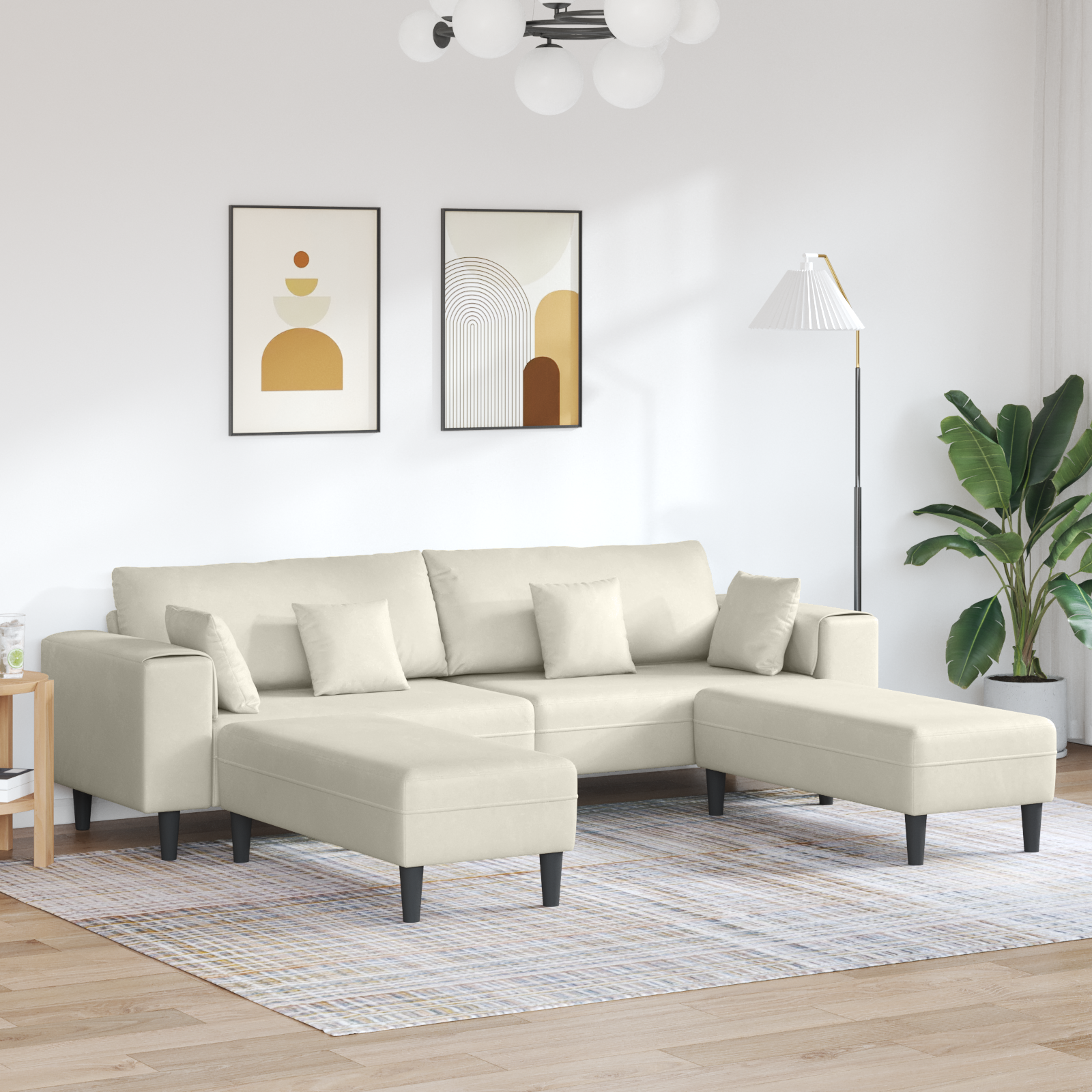 vidaXL Canapea din catifea cu pernă 3 pcs Crem 208 cm Catifea vidaXL Canapea din catifea cu pernă 3 pcs Crem 208 cm Catifea