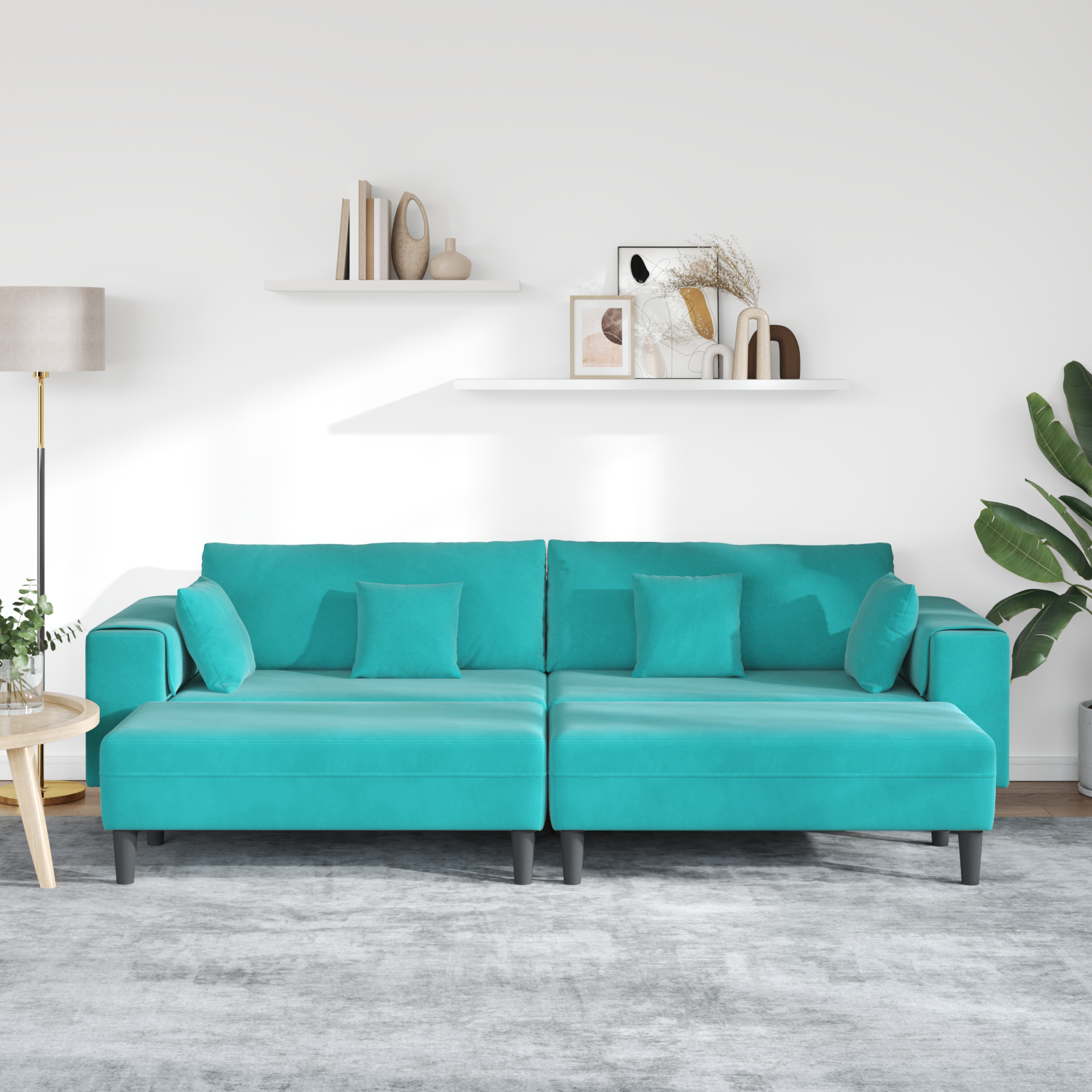 vidaXL Canapea din catifea cu pernă 3 pcs Turcoaz 208 cm Catifea