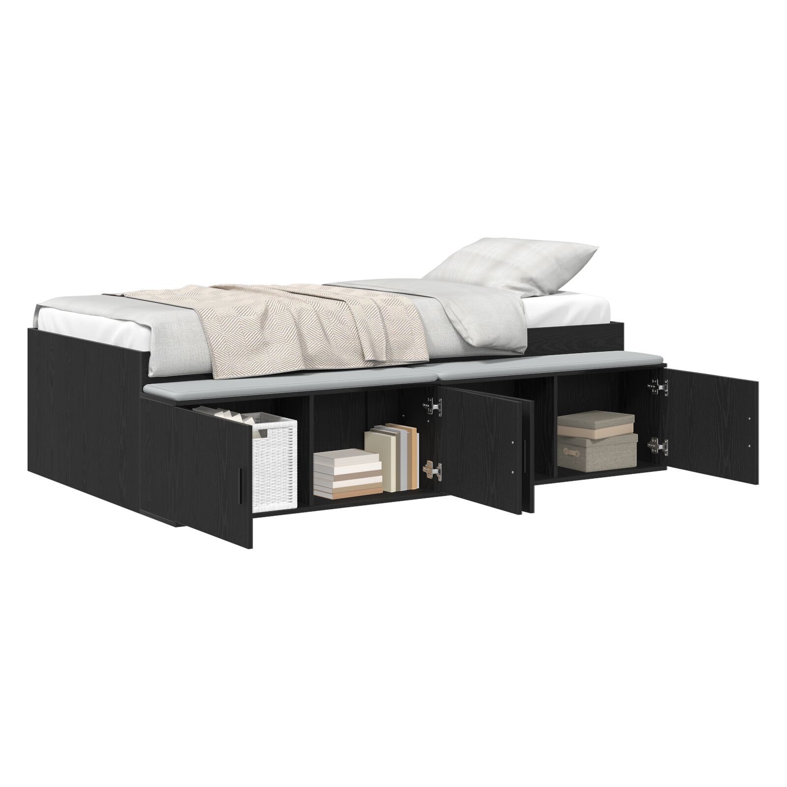 vidaXL Cadru de pat cu depozitare Stejar negru 100 x 200 cm