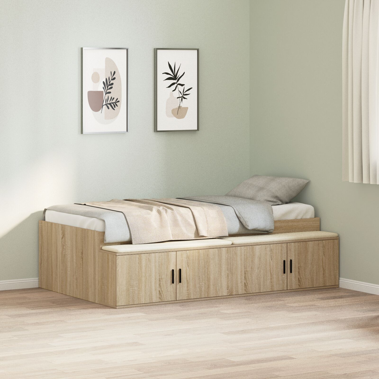 vidaXL Cadru de pat cu depozitare Stejar sonoma 100 x 200 cm vidaXL Cadru de pat cu depozitare Stejar sonoma 100 x 200 cm
