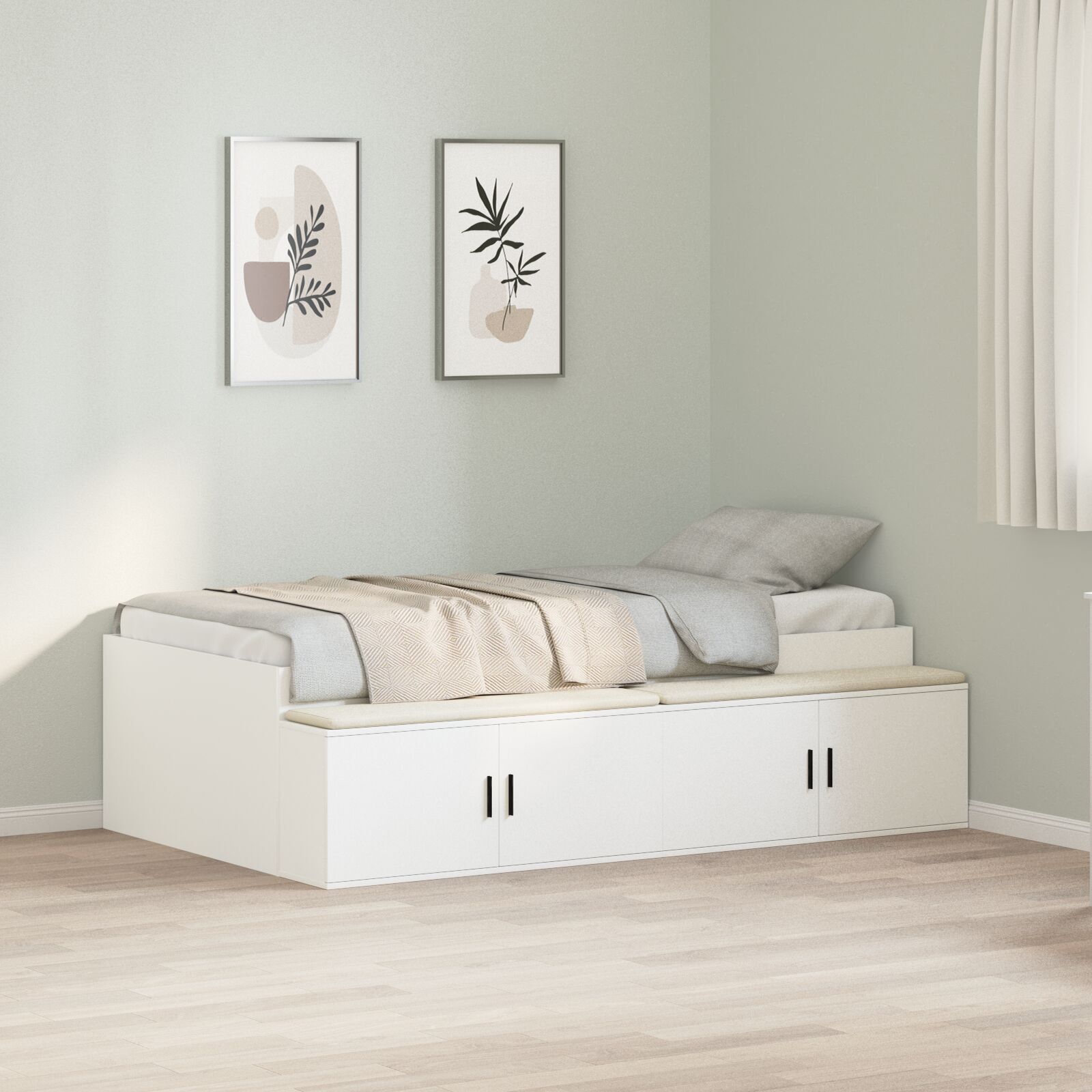 vidaXL Cadru de pat cu depozitare Alb 75 x 190 cm Lemn compozit
