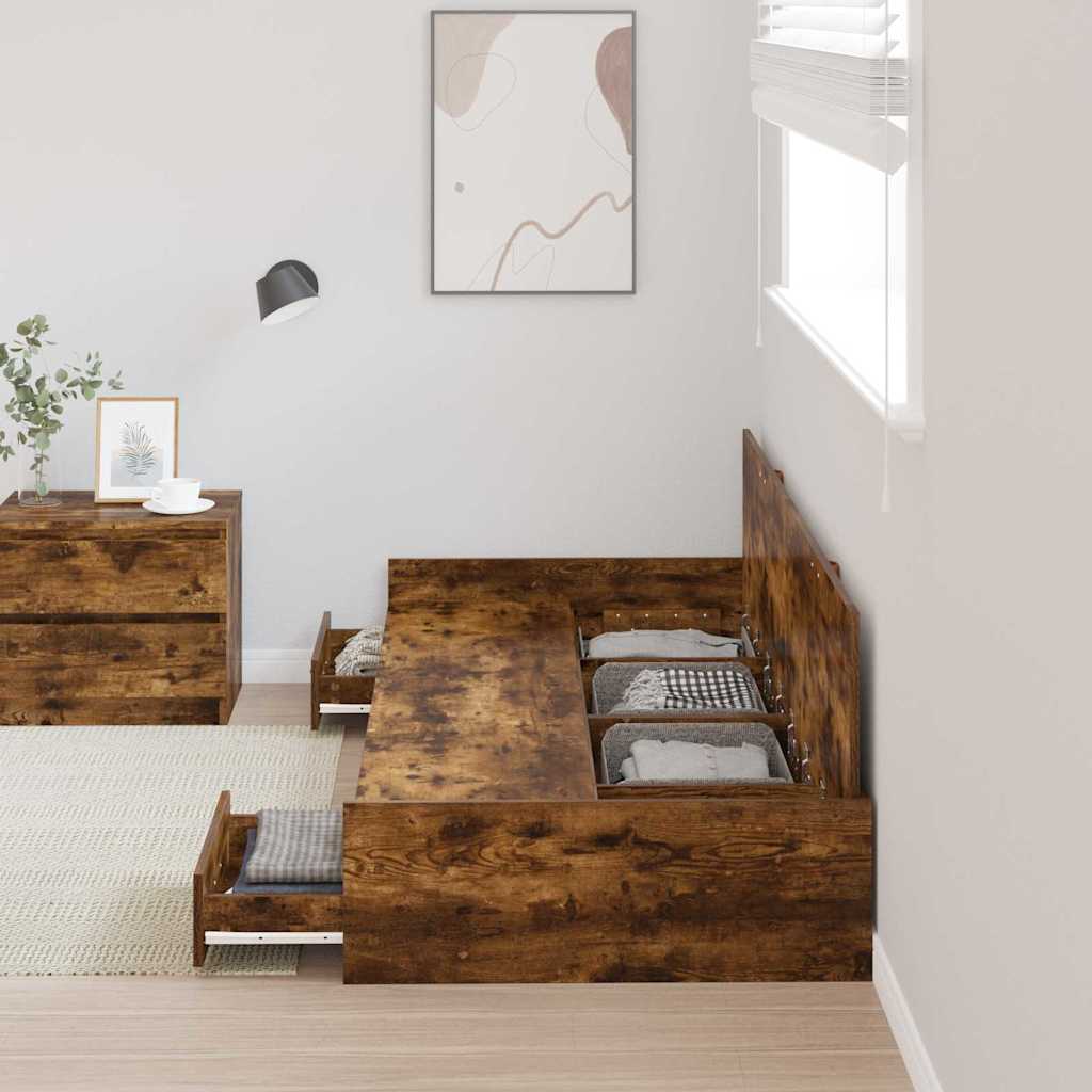 vidaXL Cadru de pat cu sertar Stejar fumuriu 70 x 190 cm Lemn compozit