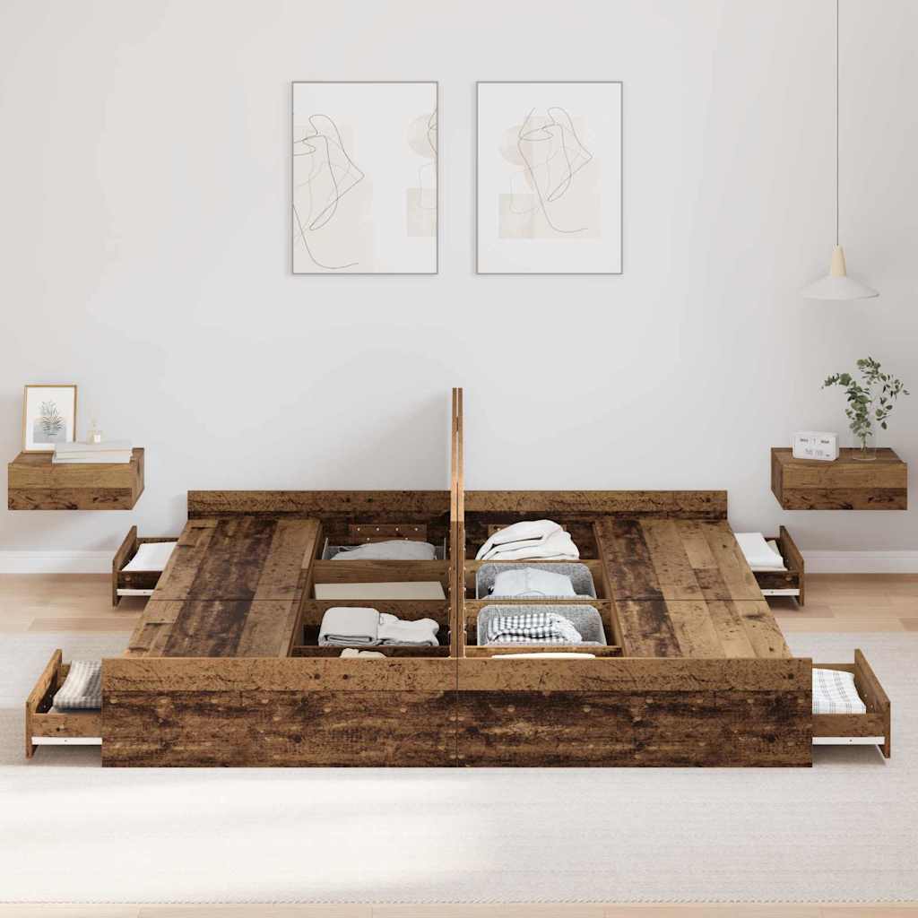 vidaXL Cadru de pat cu depozitare cu headboard Lemn Vechi 200 x 200 cm