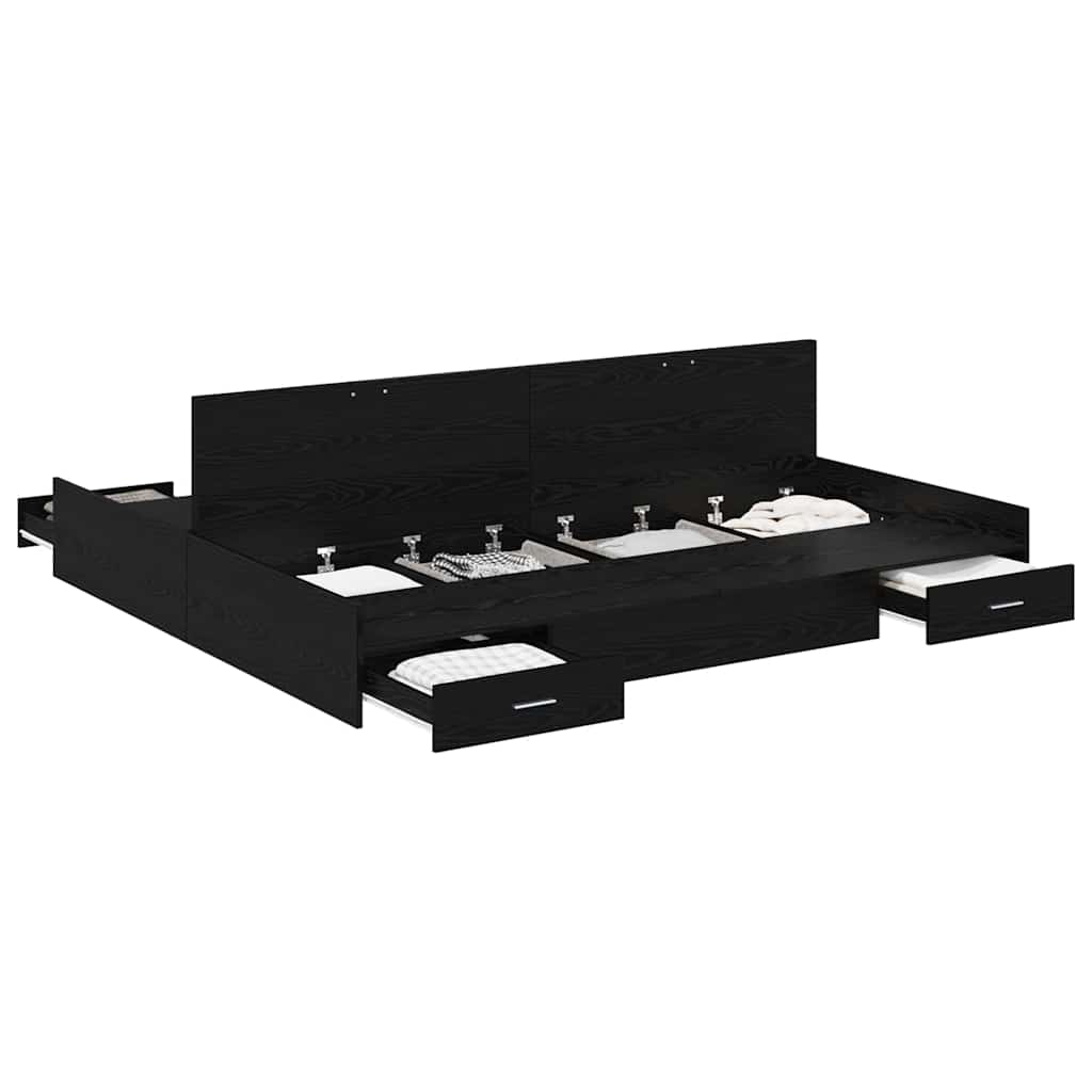 vidaXL Cadru de pat cu depozitare cu sertar Stejar Negru 180 x 200 cm