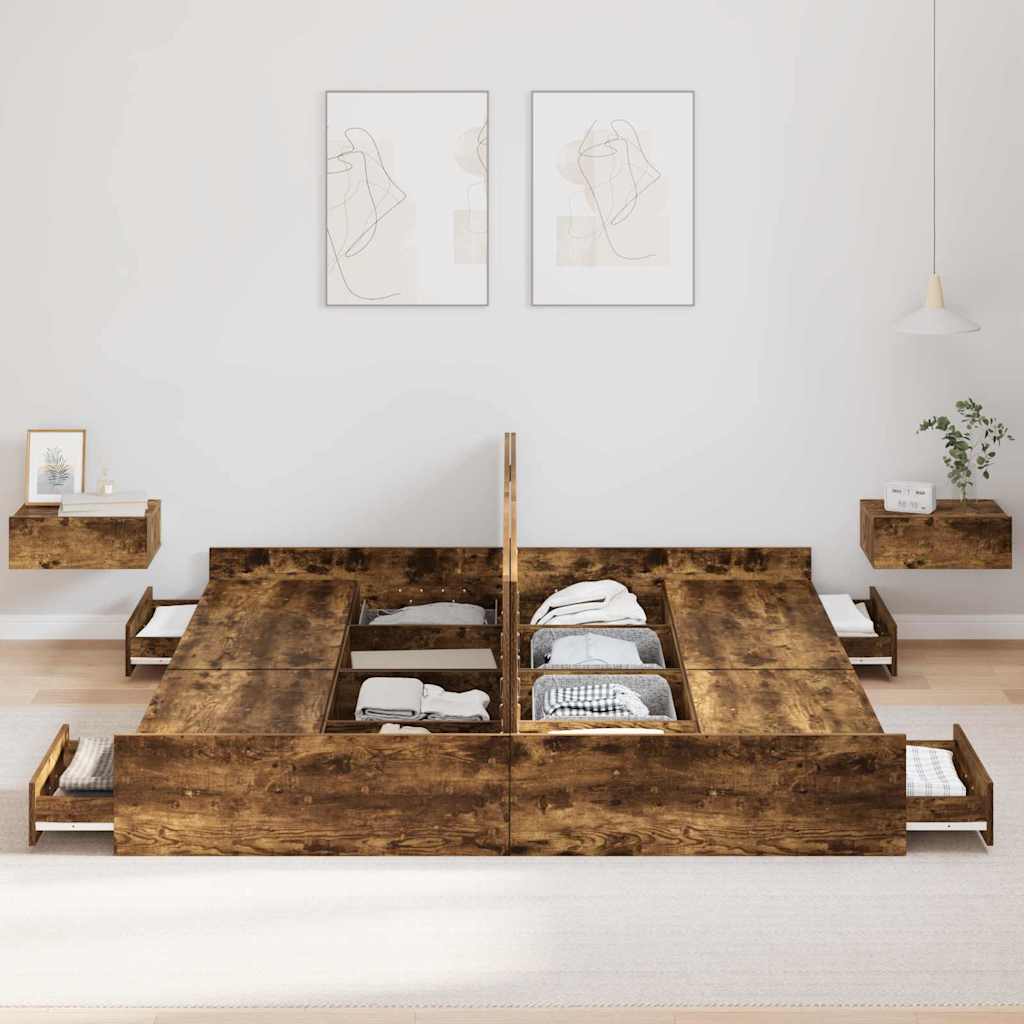 vidaXL Cadru de pat cu depozitare Stejar fumuriu 180 x 200 cm