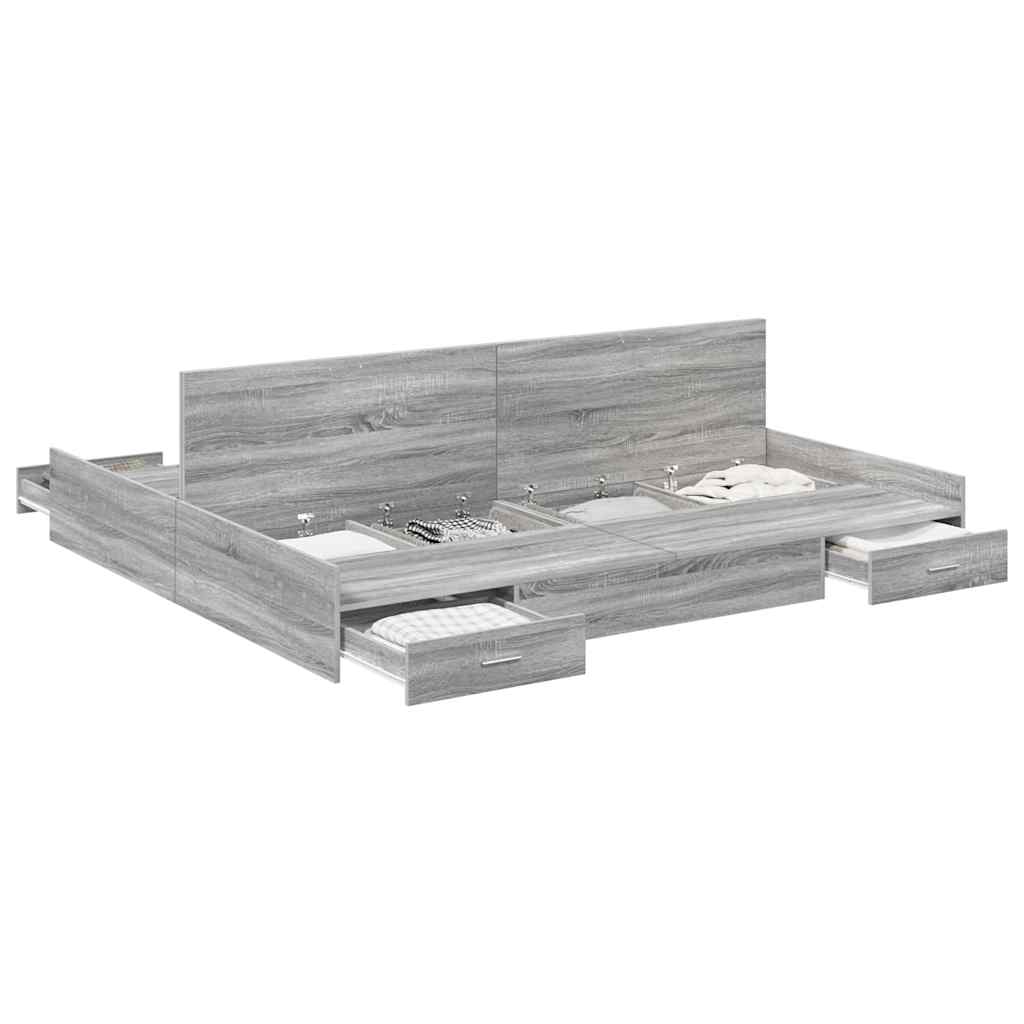 vidaXL Cadru de pat cu depozitare cu headboard sonoma gri 180 x 200 cm