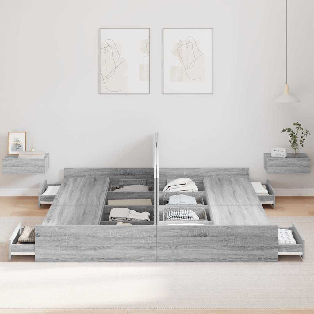 vidaXL Cadru de pat cu depozitare cu headboard sonoma gri 180 x 200 cm