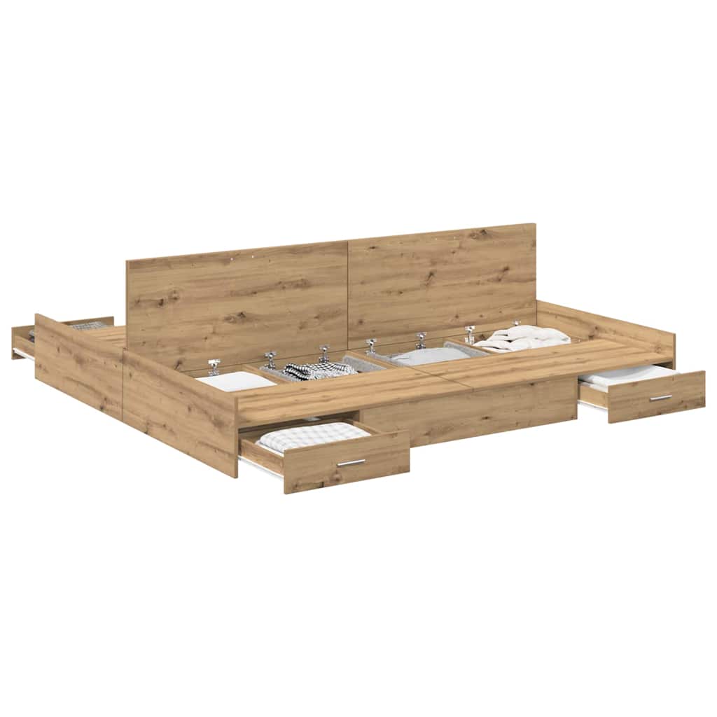 vidaXL Cadru de pat cu depozitare stejar artizanal 180 x 200 cm vidaXL Cadru de pat cu depozitare stejar artizanal 180 x 200 cm