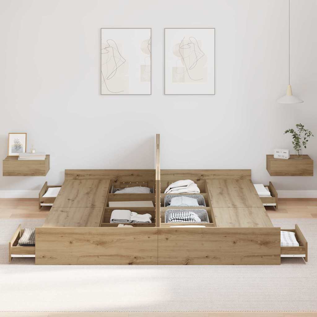 vidaXL Cadru de pat cu depozitare stejar artizanal 180 x 200 cm vidaXL Cadru de pat cu depozitare stejar artizanal 180 x 200 cm