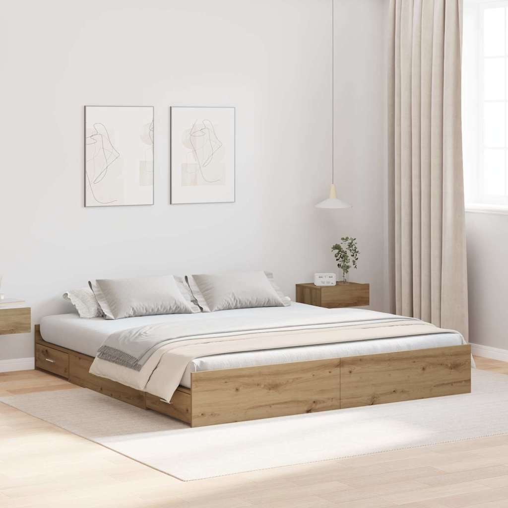 vidaXL Cadru de pat cu depozitare stejar artizanal 180 x 200 cm vidaXL Cadru de pat cu depozitare stejar artizanal 180 x 200 cm