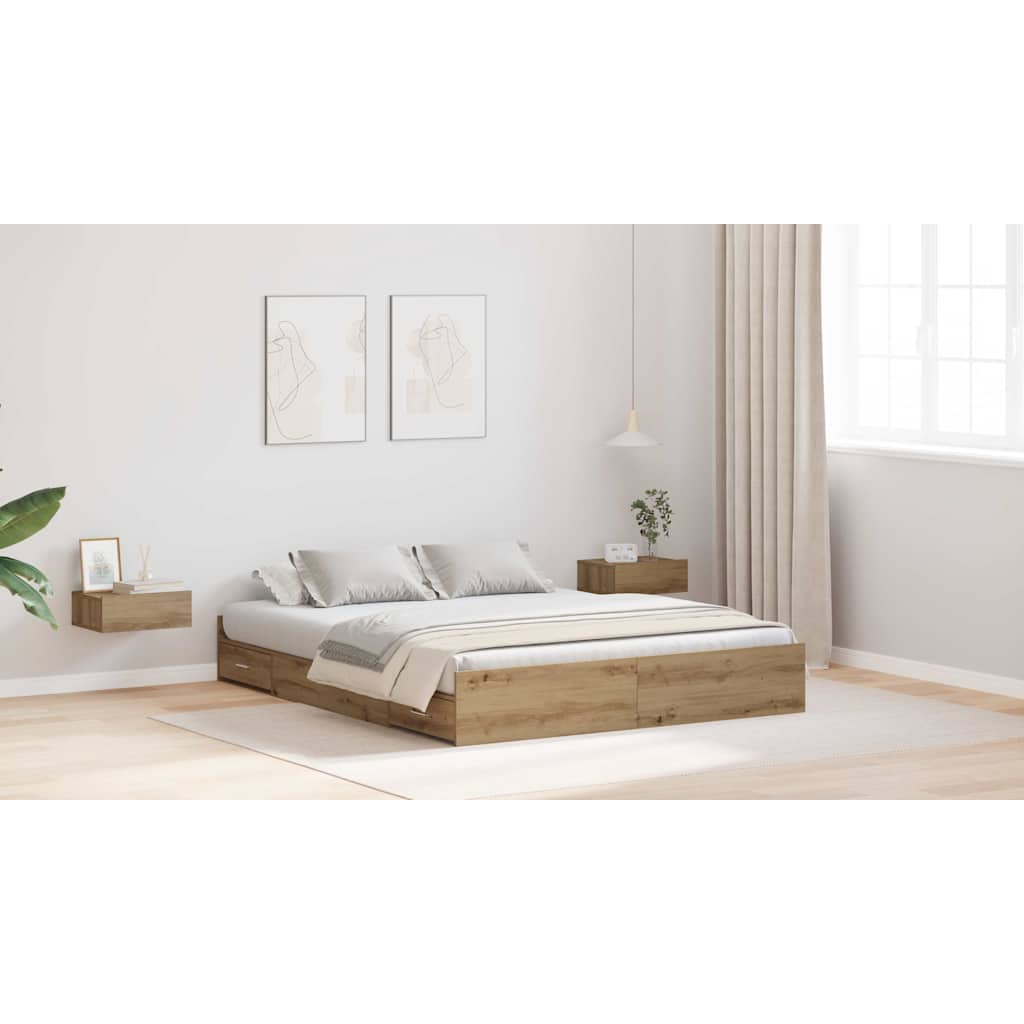 vidaXL Cadru de pat cu depozitare stejar artizanal 160 x 200 cm vidaXL Cadru de pat cu depozitare stejar artizanal 160 x 200 cm