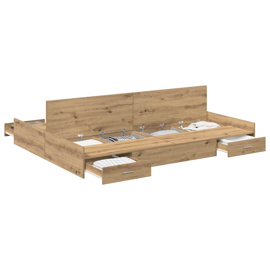 vidaXL Cadru de pat cu depozitare stejar artizanal 150 x 200 cm vidaXL Cadru de pat cu depozitare stejar artizanal 150 x 200 cm