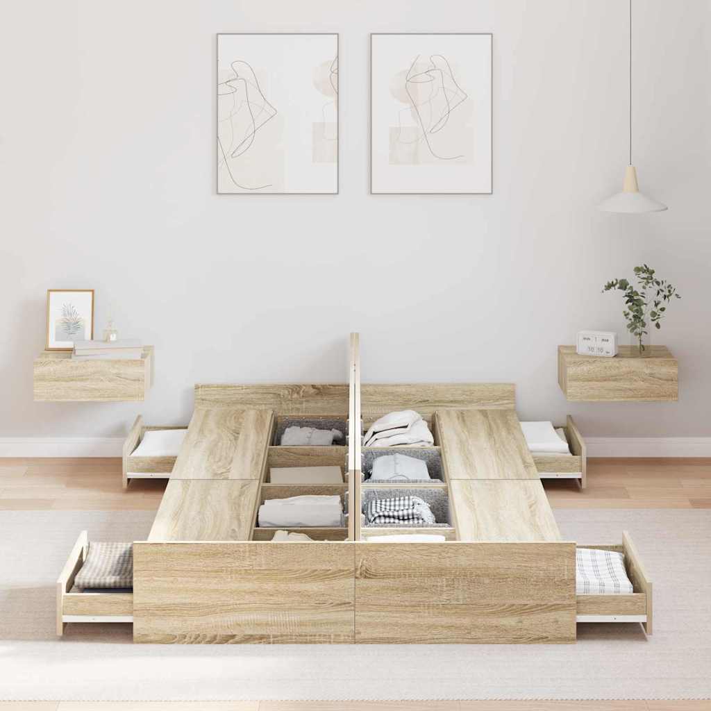 vidaXL Cadru de pat cu depozitare cu sertar Stejar Sonoma 120 x 200 cm
