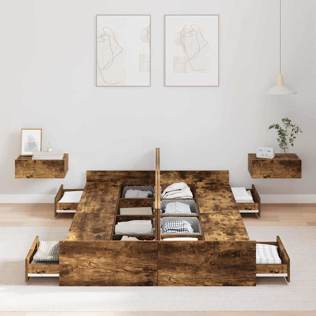 vidaXL Cadru de pat cu depozitare Stejar fumuriu 120 x 200 cm