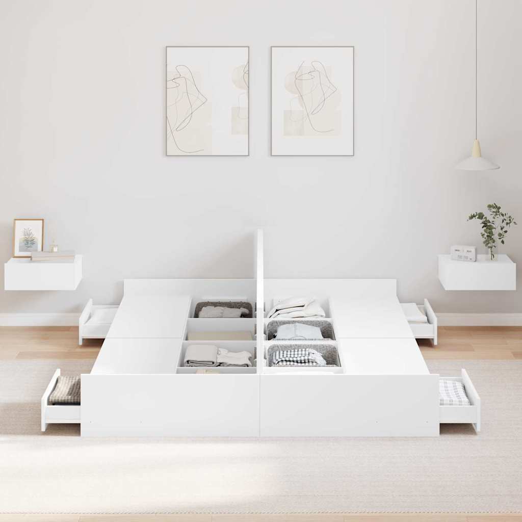 vidaXL Cadru de pat cu depozitare Alb 140 x 190 cm Lemn compozit