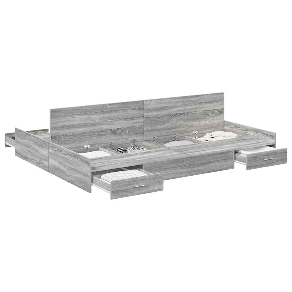 vidaXL Cadru de pat cu depozitare cu headboard sonoma gri 140 x 190 cm