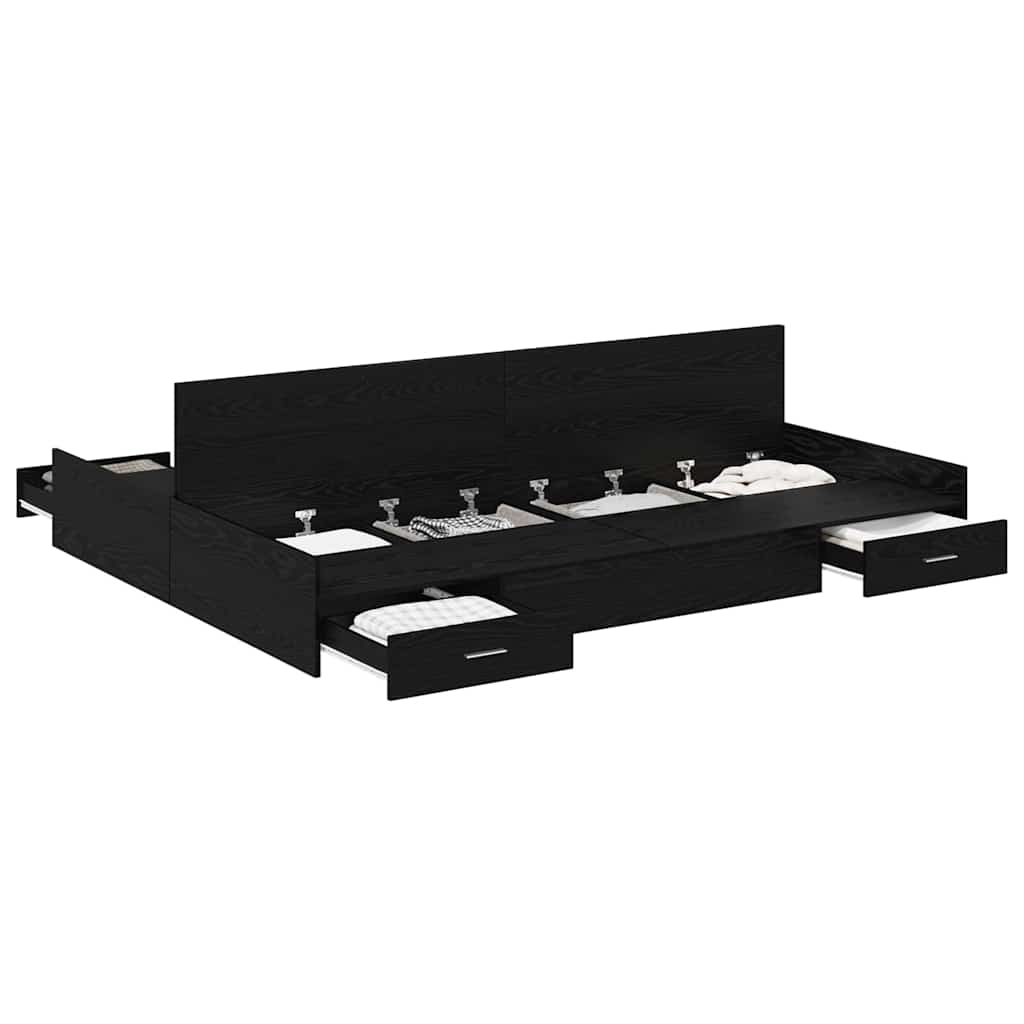 vidaXL Cadru de pat cu depozitare cu sertar Stejar Negru 135 x 190 cm