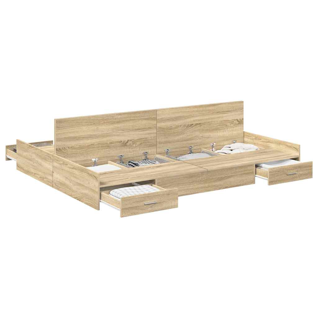 vidaXL Cadru de pat cu depozitare cu sertar Stejar sonoma 135 x 190 cm vidaXL Cadru de pat cu depozitare cu sertar Stejar sonoma 135 x 190 cm