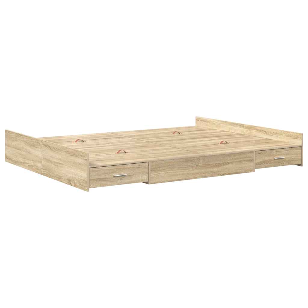vidaXL Cadru de pat cu depozitare cu sertar Stejar sonoma 135 x 190 cm vidaXL Cadru de pat cu depozitare cu sertar Stejar sonoma 135 x 190 cm