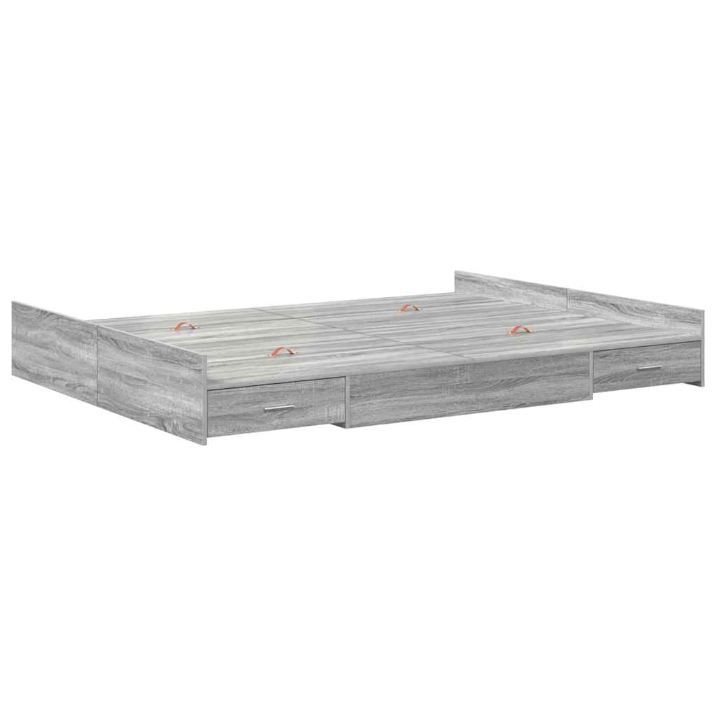 vidaXL Cadru de pat cu depozitare cu headboard sonoma gri 135 x 190 cm