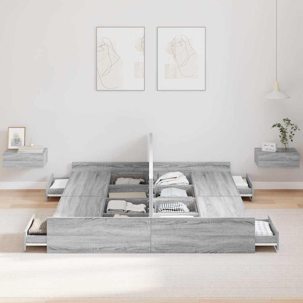 vidaXL Cadru de pat cu depozitare cu headboard sonoma gri 135 x 190 cm