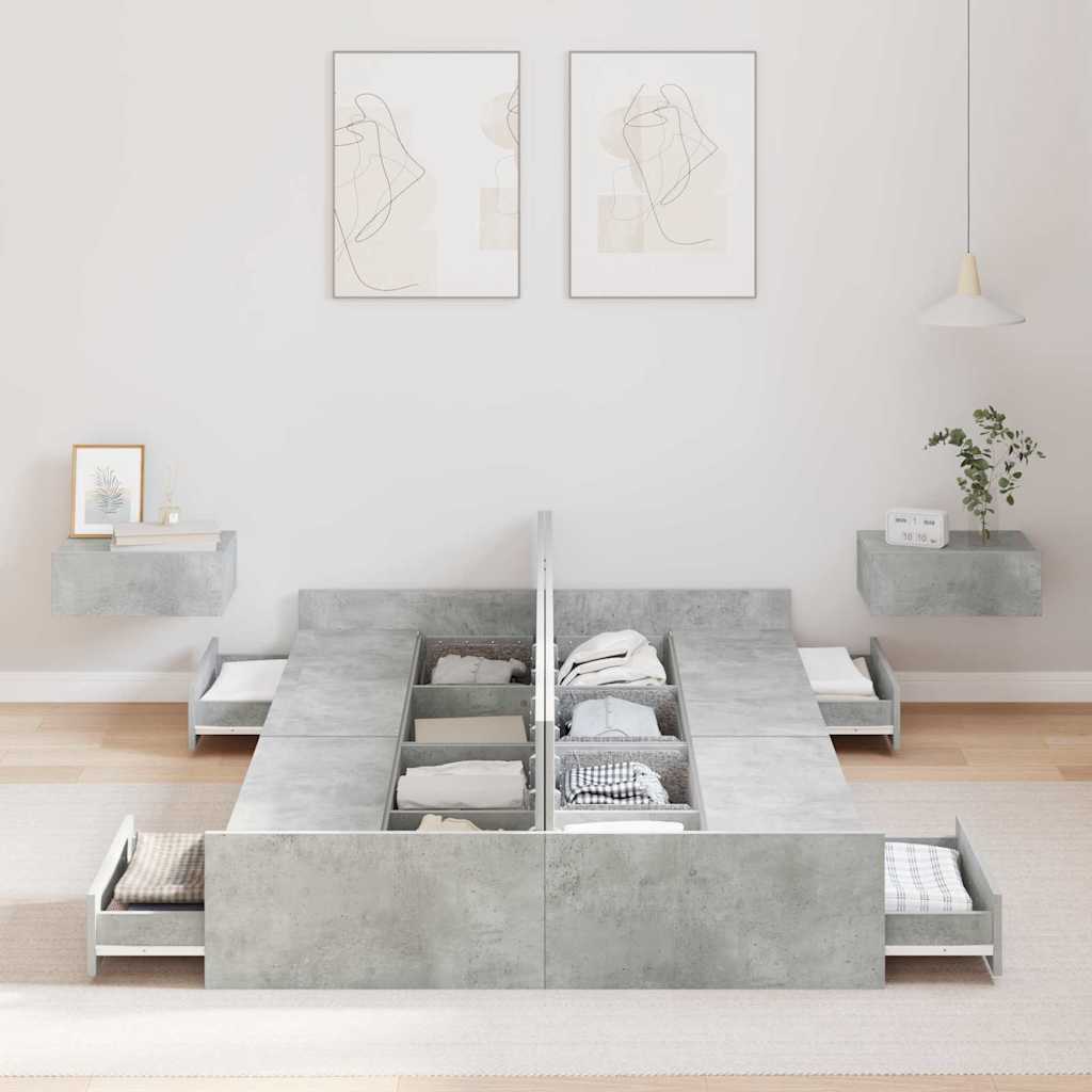 vidaXL Cadru de pat cu depozitare cu sertar Gri din beton 120 x 190 cm
