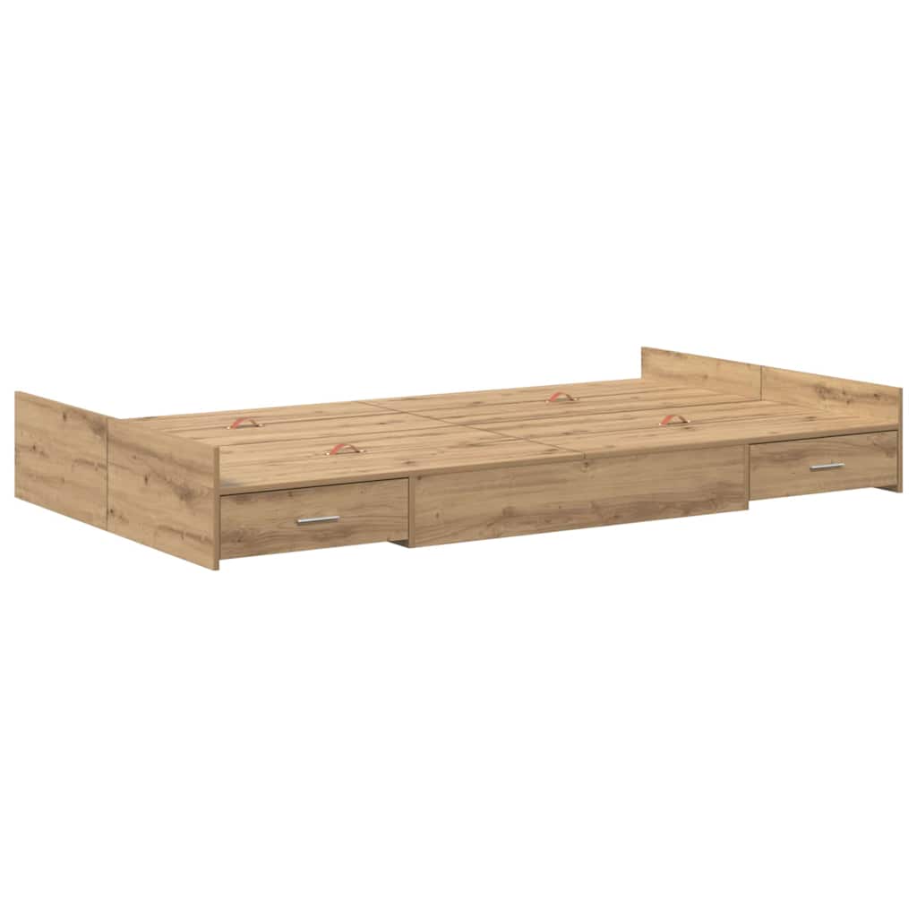 vidaXL Cadru de pat cu depozitare stejar artizanal 120 x 190 cm vidaXL Cadru de pat cu depozitare stejar artizanal 120 x 190 cm