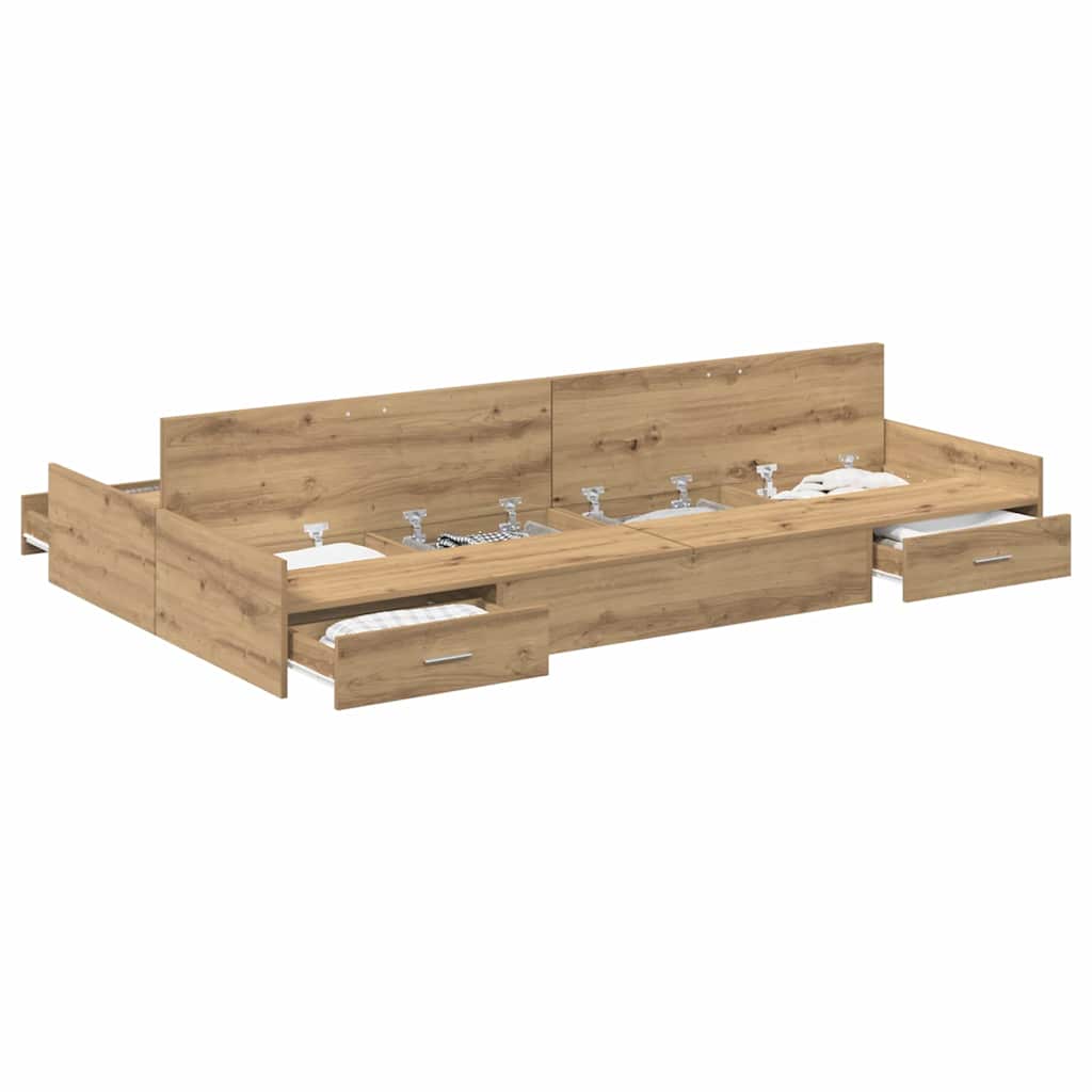 vidaXL Cadru de pat cu depozitare stejar artizanal 120 x 190 cm vidaXL Cadru de pat cu depozitare stejar artizanal 120 x 190 cm