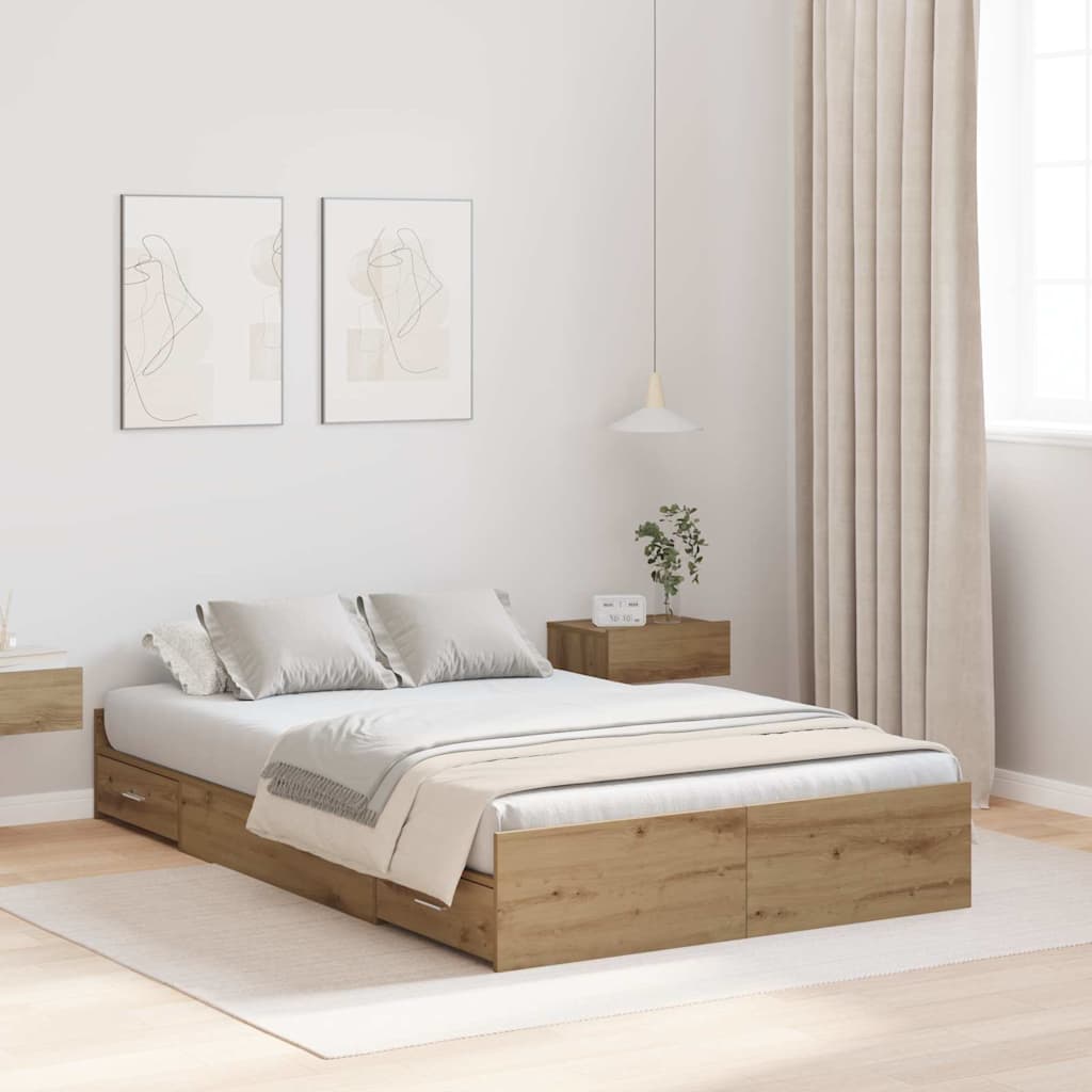 vidaXL Cadru de pat cu depozitare stejar artizanal 120 x 190 cm vidaXL Cadru de pat cu depozitare stejar artizanal 120 x 190 cm